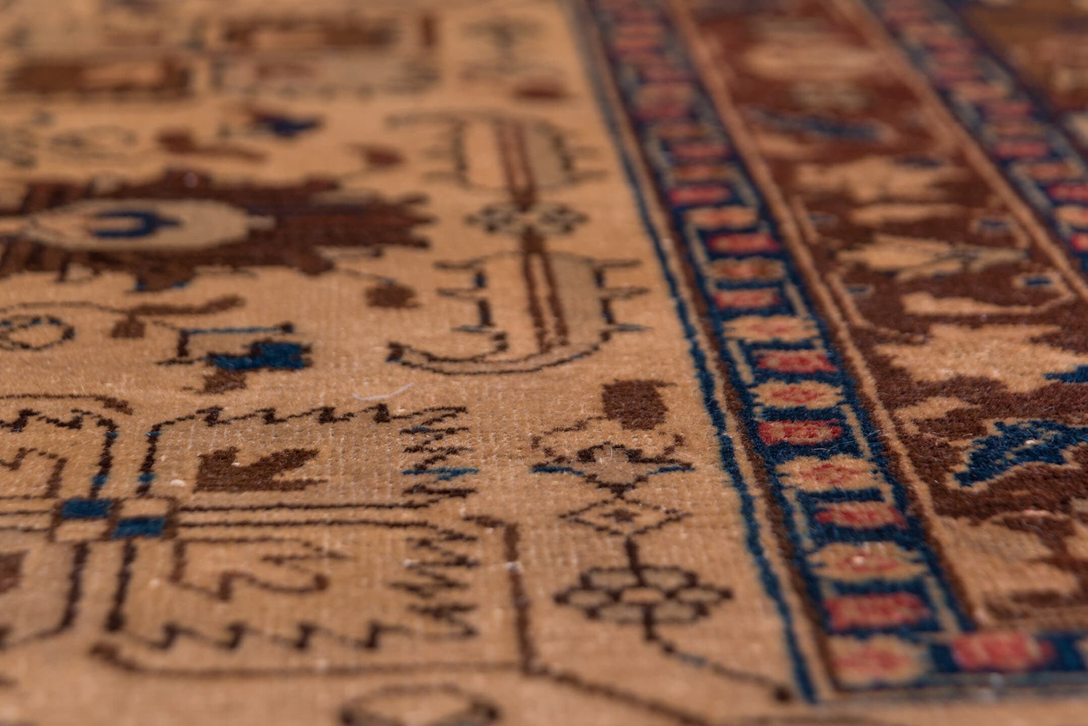 10' x 12' one-of-a-kind handmade antique Tabriz large size rug. Color palette: ivory, camel, sky_blue, taupe, brown, beige