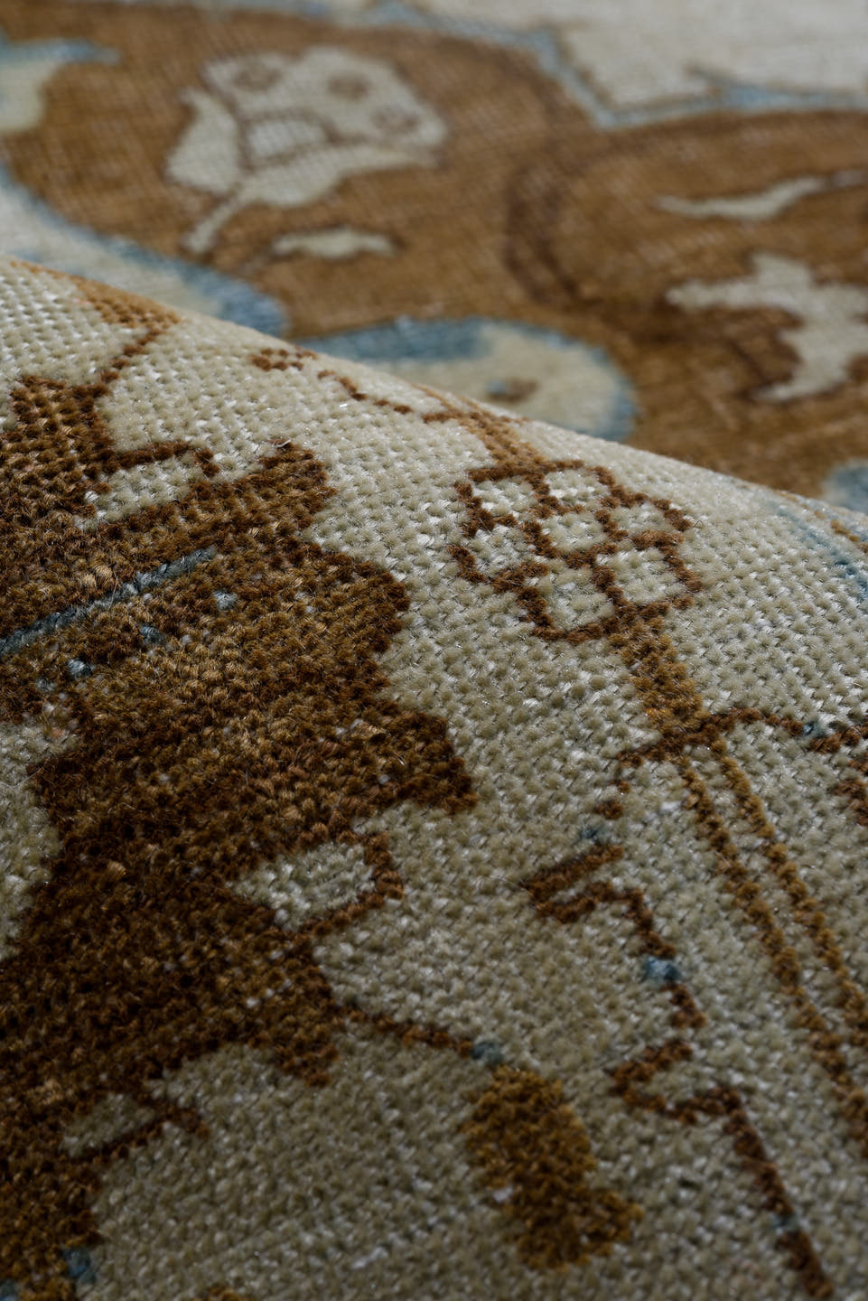 10' x 12' one-of-a-kind handmade antique Tabriz large size rug. Color palette: ivory, camel, sky_blue, taupe, brown, beige