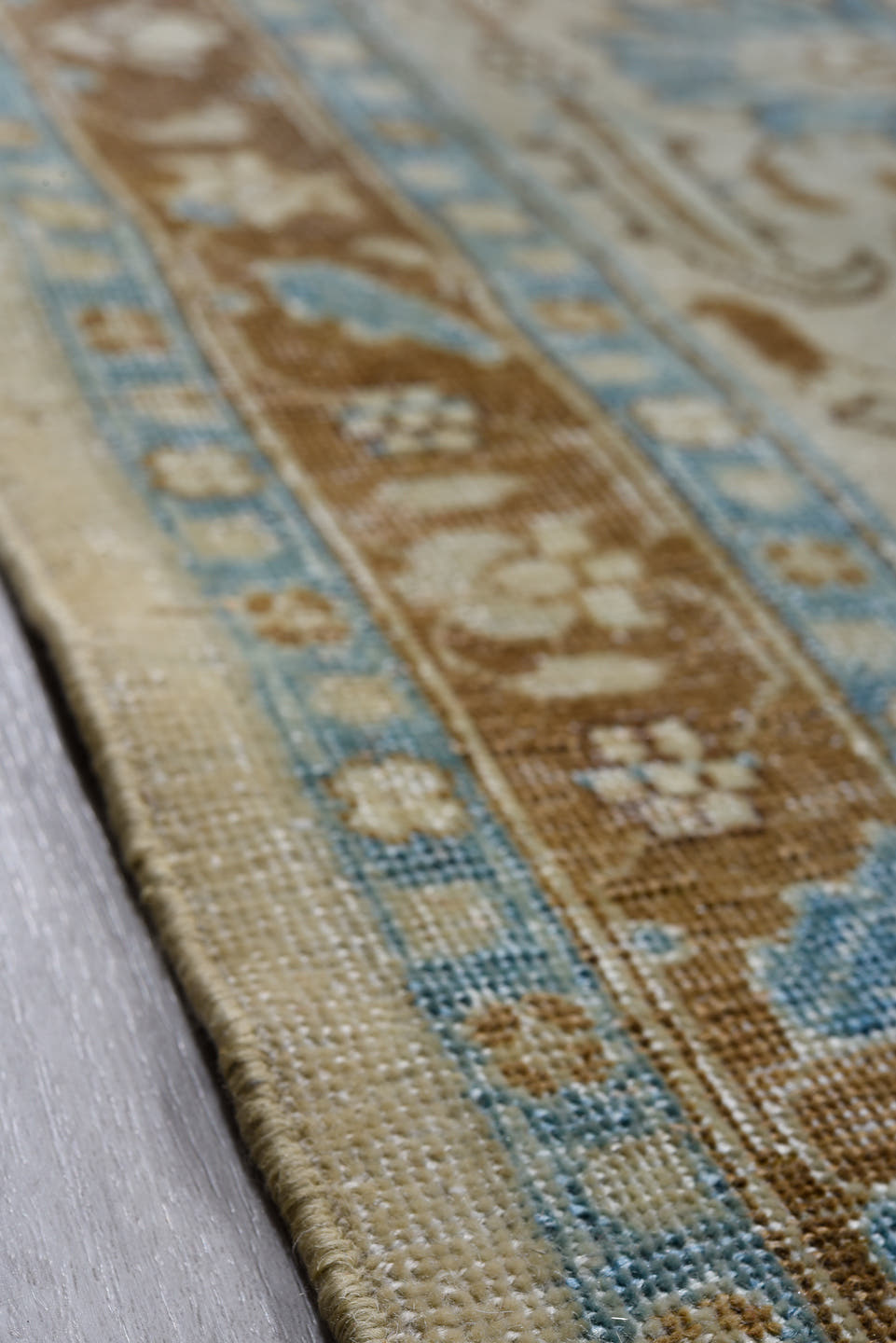10' x 12' one-of-a-kind handmade antique Tabriz large size rug. Color palette: ivory, camel, sky_blue, taupe, brown, beige
