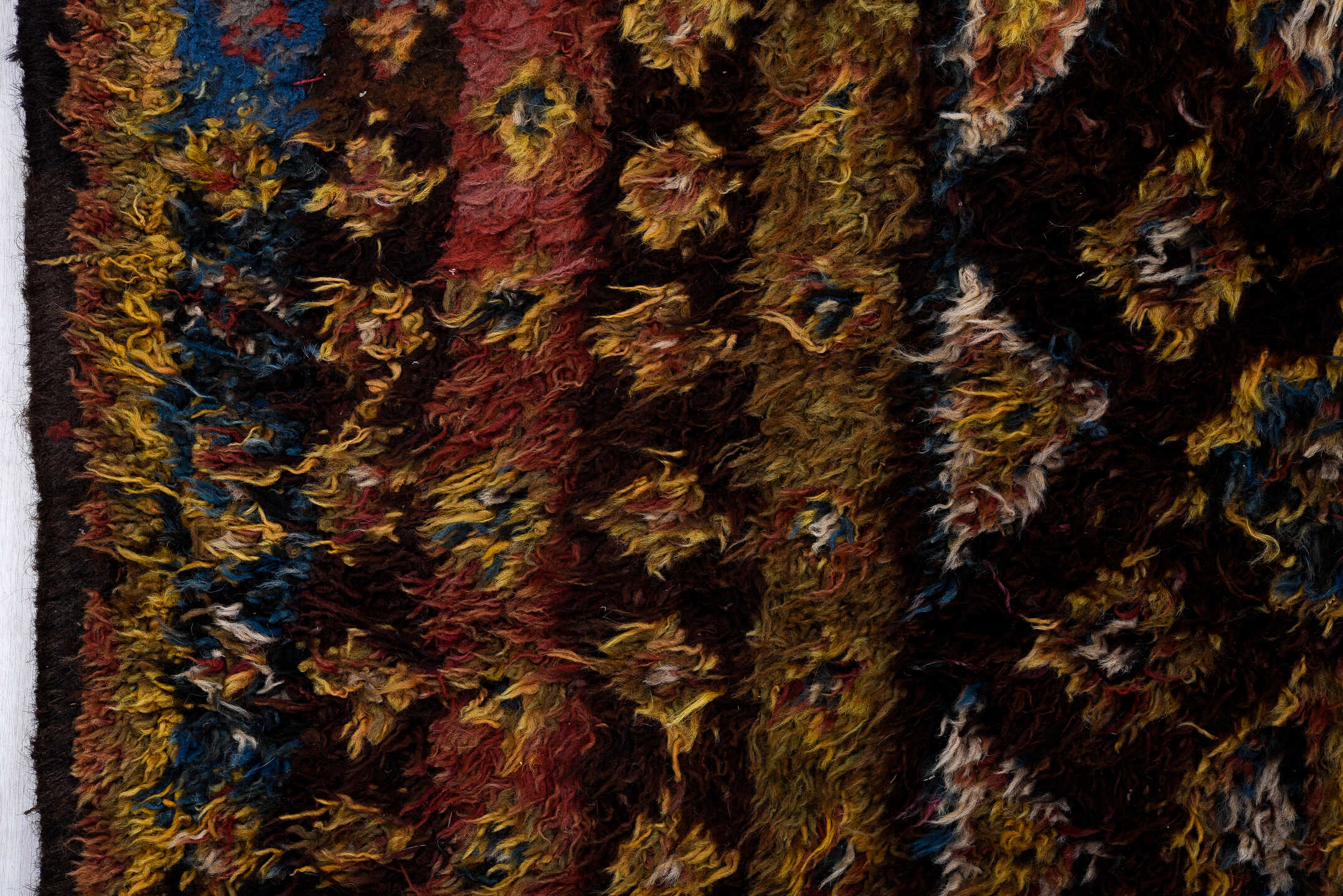 5' x 8' one-of-a-kind handmade vintage Ouzbek medium size rug. Color palette: black, blue, brown, gray, off-white, orange