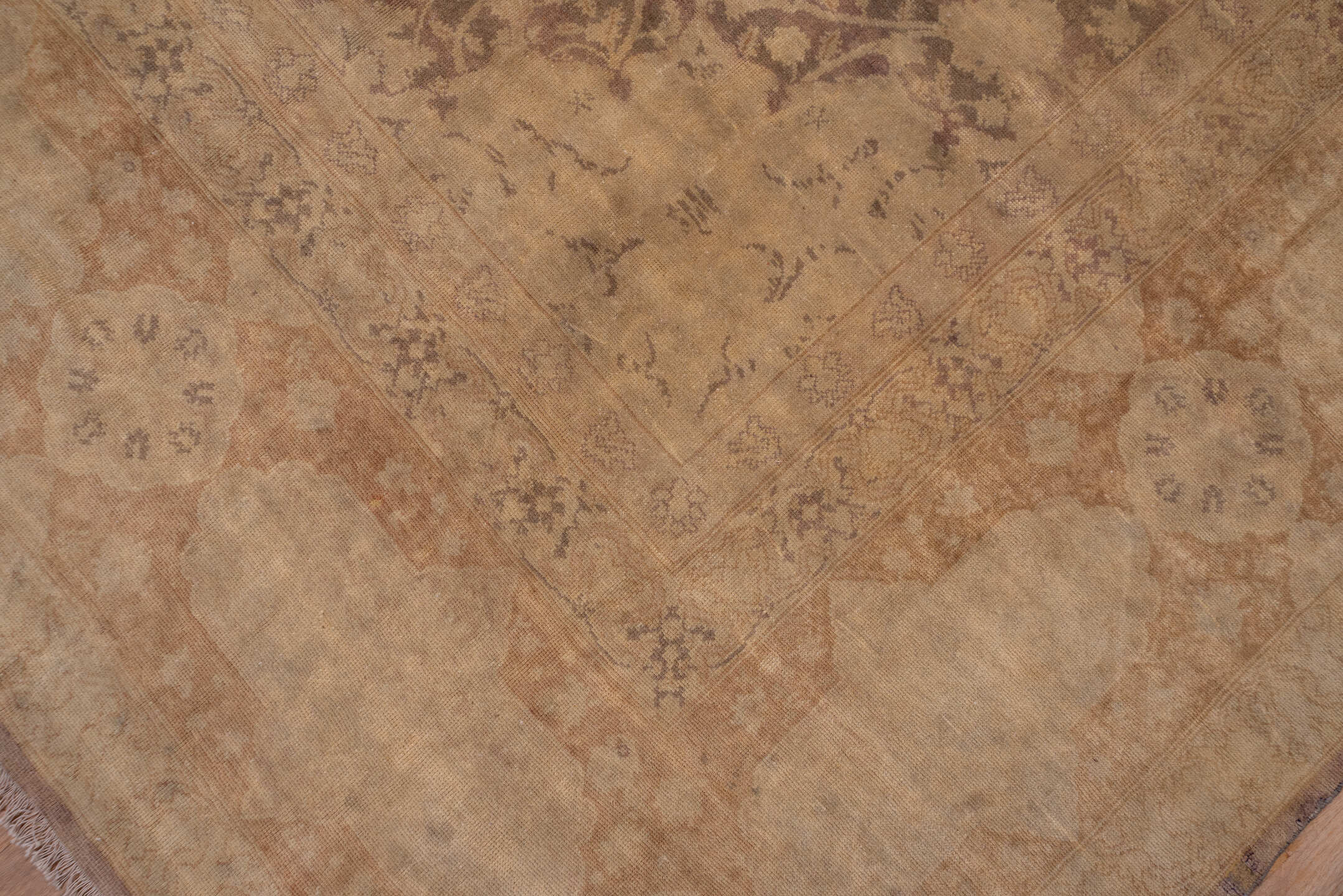 13' x 13' one-of-a-kind handmade antique Sivas oversize rug. Color palette: beige, taupe, camel, ivory, sand, peach, rose