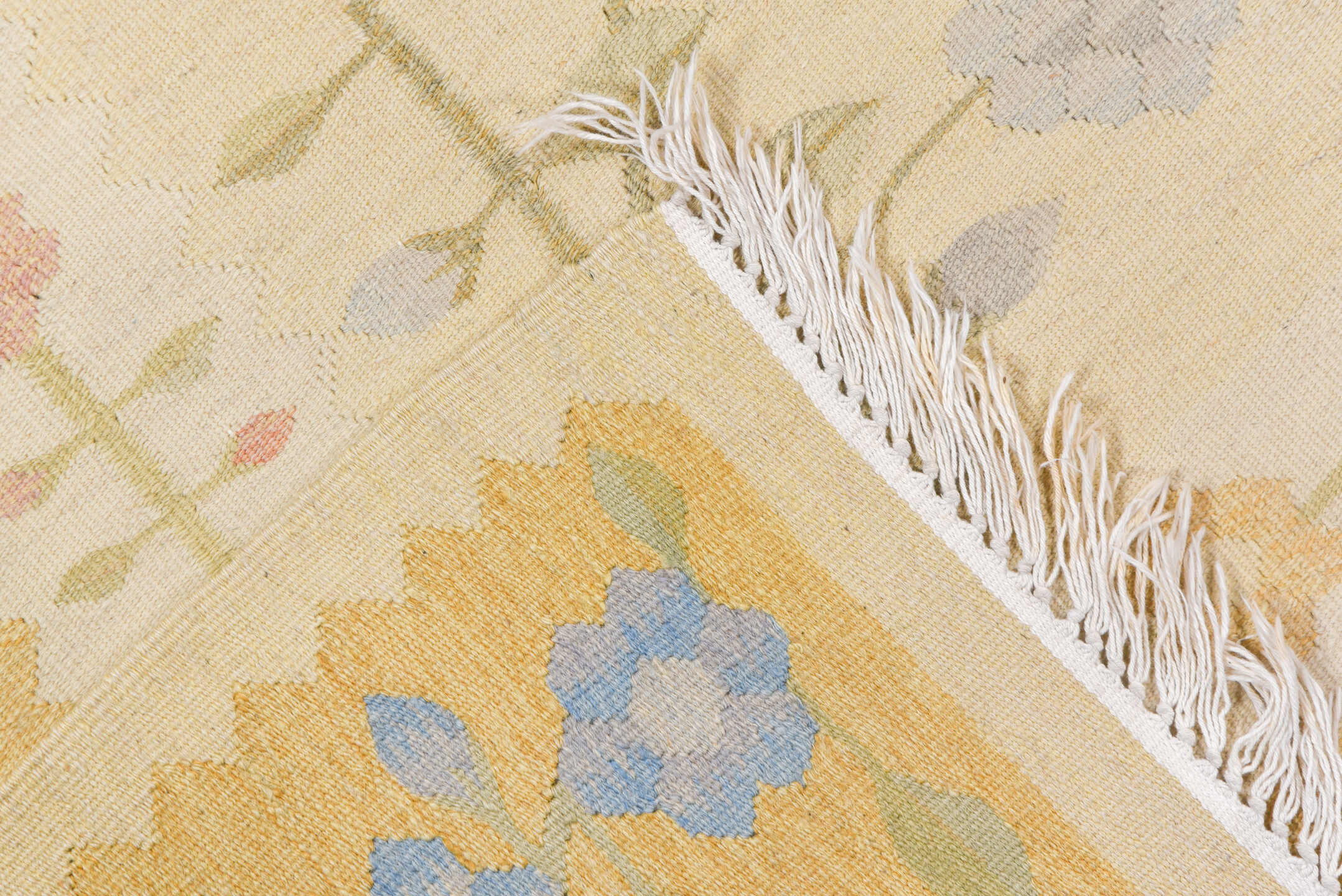 4' x 7' one-of-a-kind handmade antique Besserabian rug. Color palette: ivory, gold, camel, sky_blue, blush, sage, peach