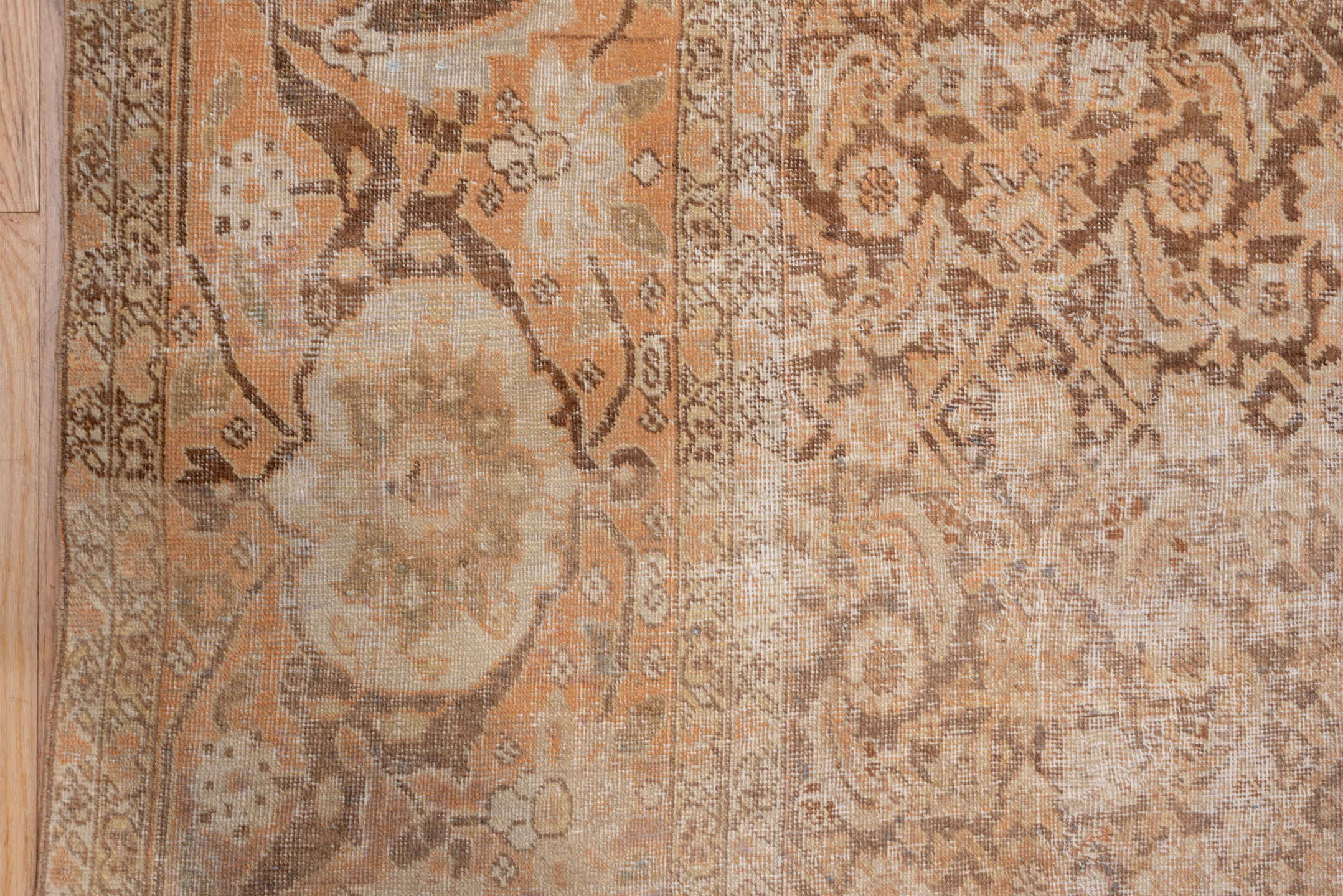 10' x 18' one-of-a-kind handmade antique Tabriz rug. Color palette: camel, taupe, ivory, tan, terra cotta, brown, pale blue