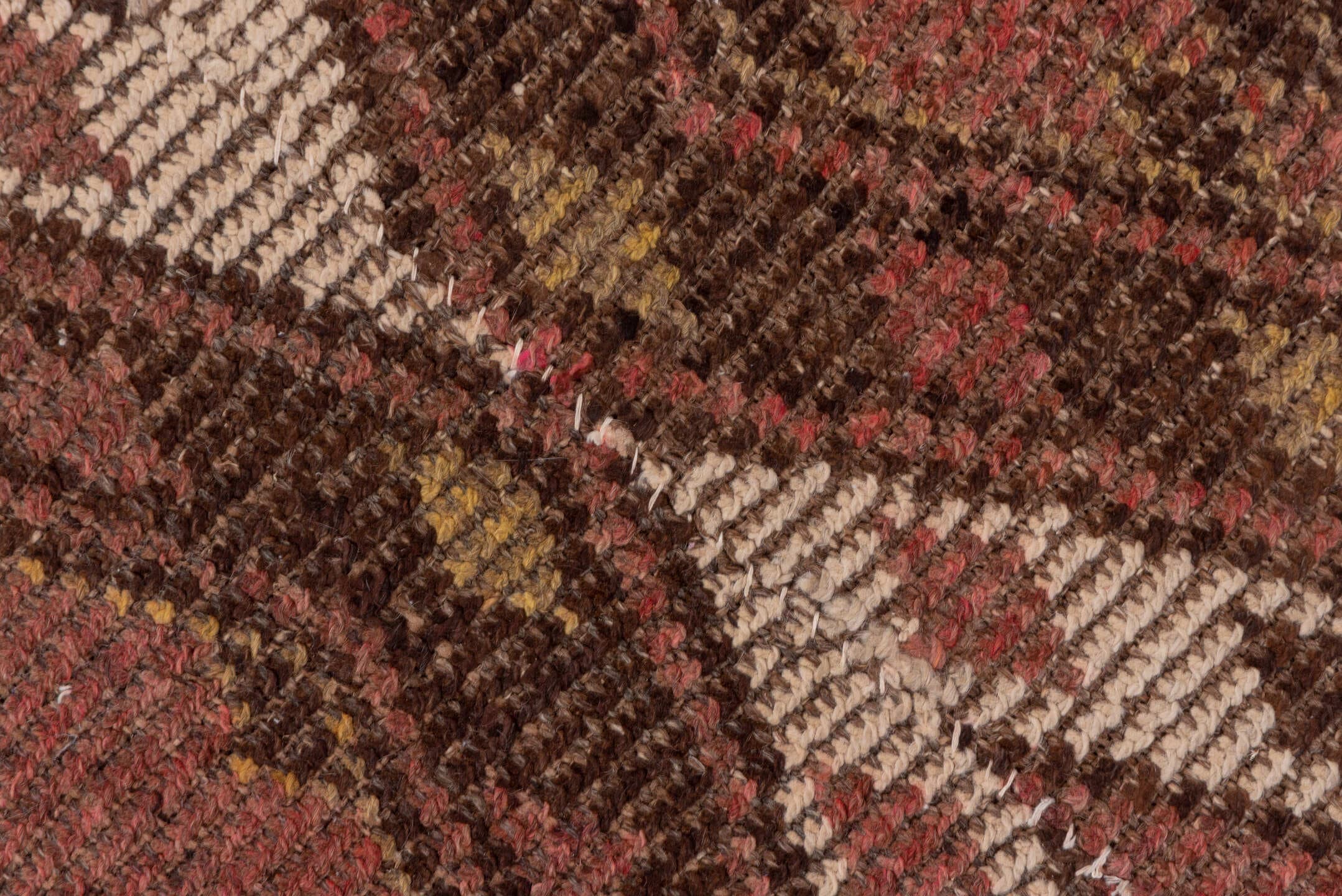 4' x 12' one-of-a-kind handmade antique Ouzbek runner rug. Color palette: rose, brown, ivory, ochre, mahogany, taupe, pink