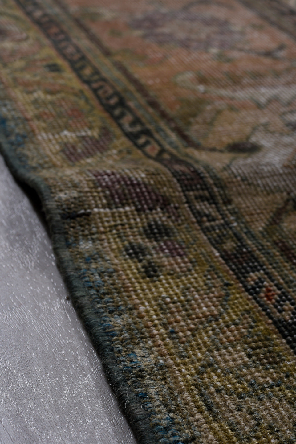 7' x 11' one-of-a-kind handmade vintage Farahan large size rug. Color palette: black, blue, brown, charcoal, dark gray