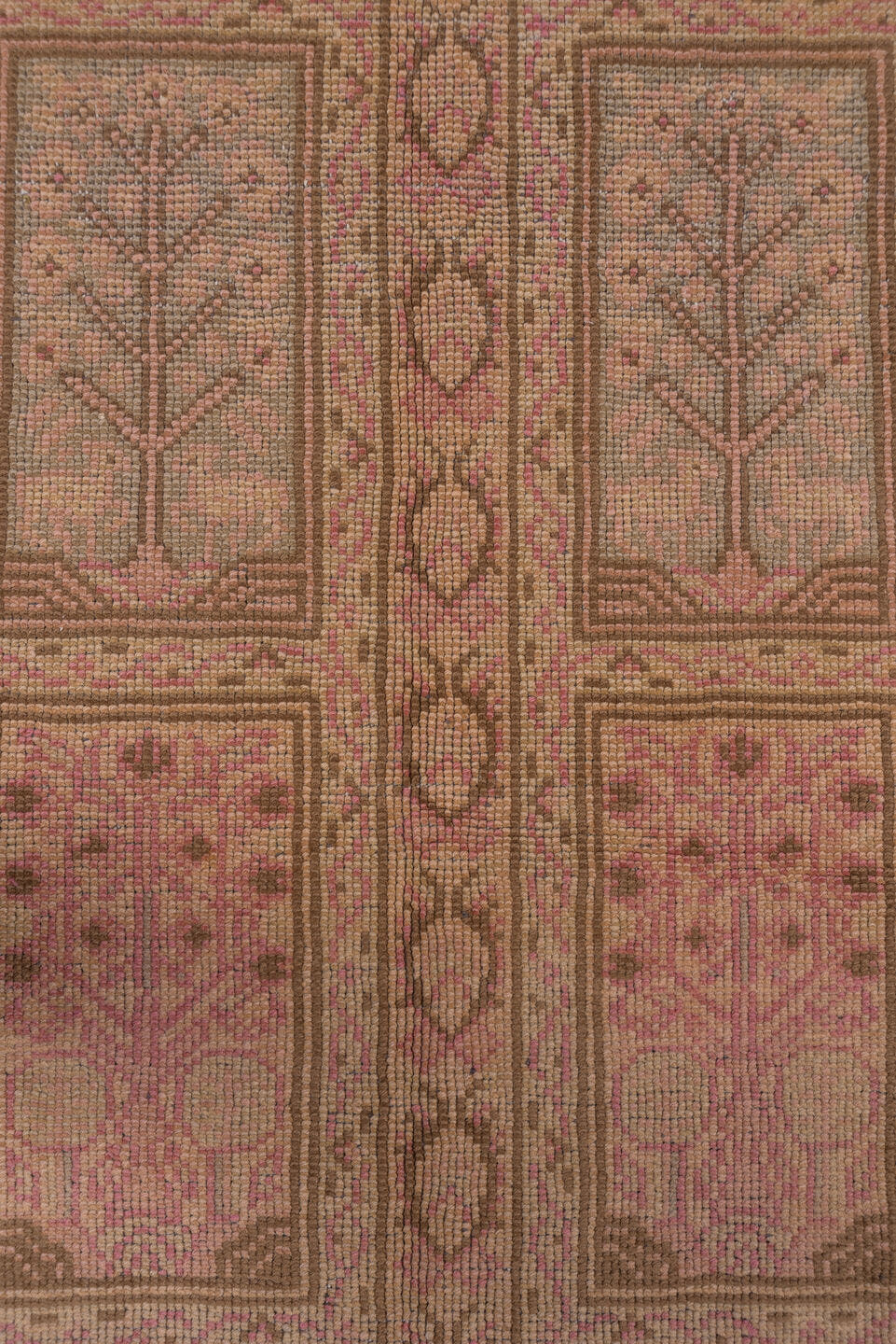 8' x 12' one-of-a-kind handmade antique Oushak large size rug. Color palette: rose, blush, taupe, dusty pink, beige, mauve