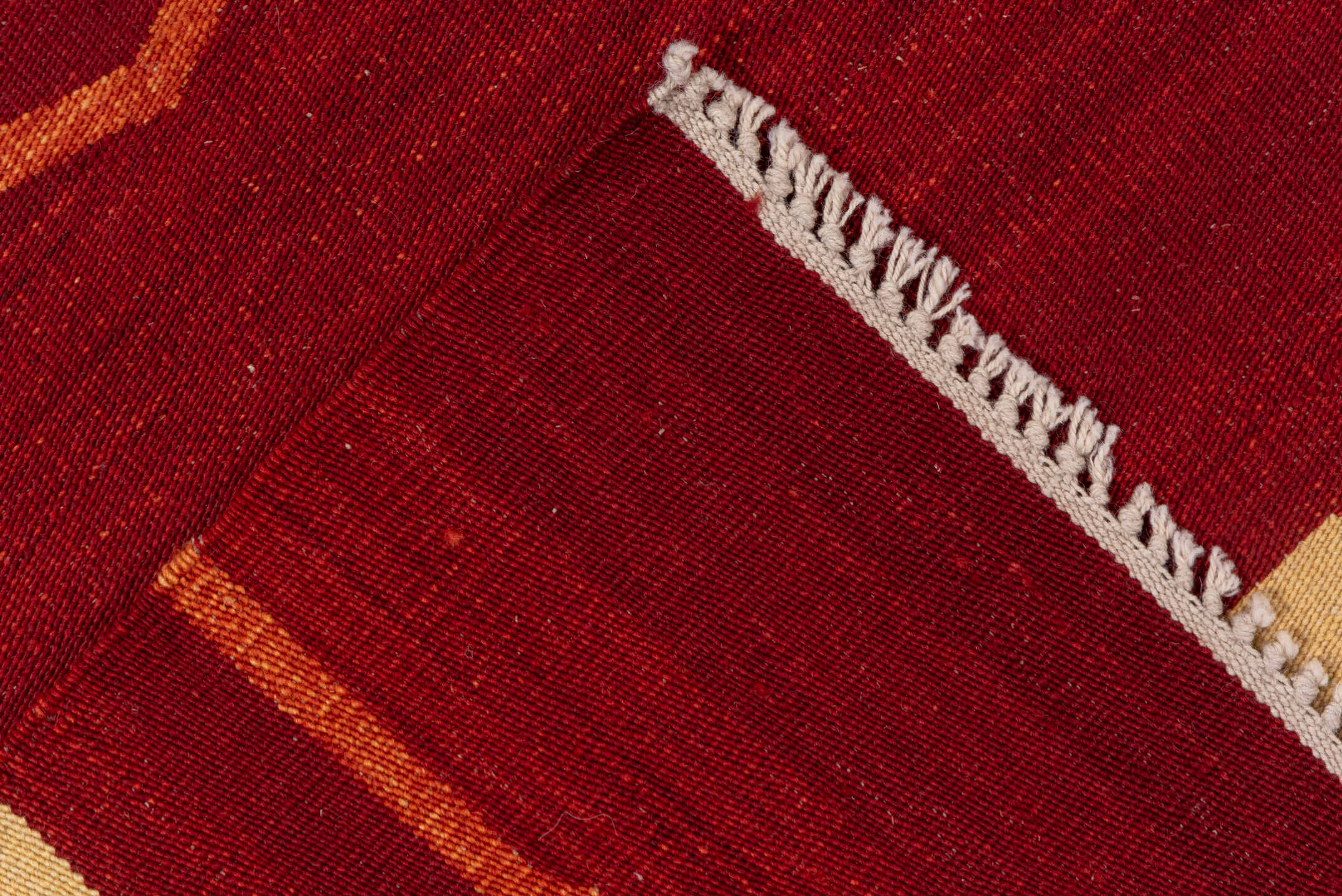 5' x 8' one-of-a-kind handmade vintage Kilim medium size rug. Color palette: brown, off-white, pink, red, snow, white