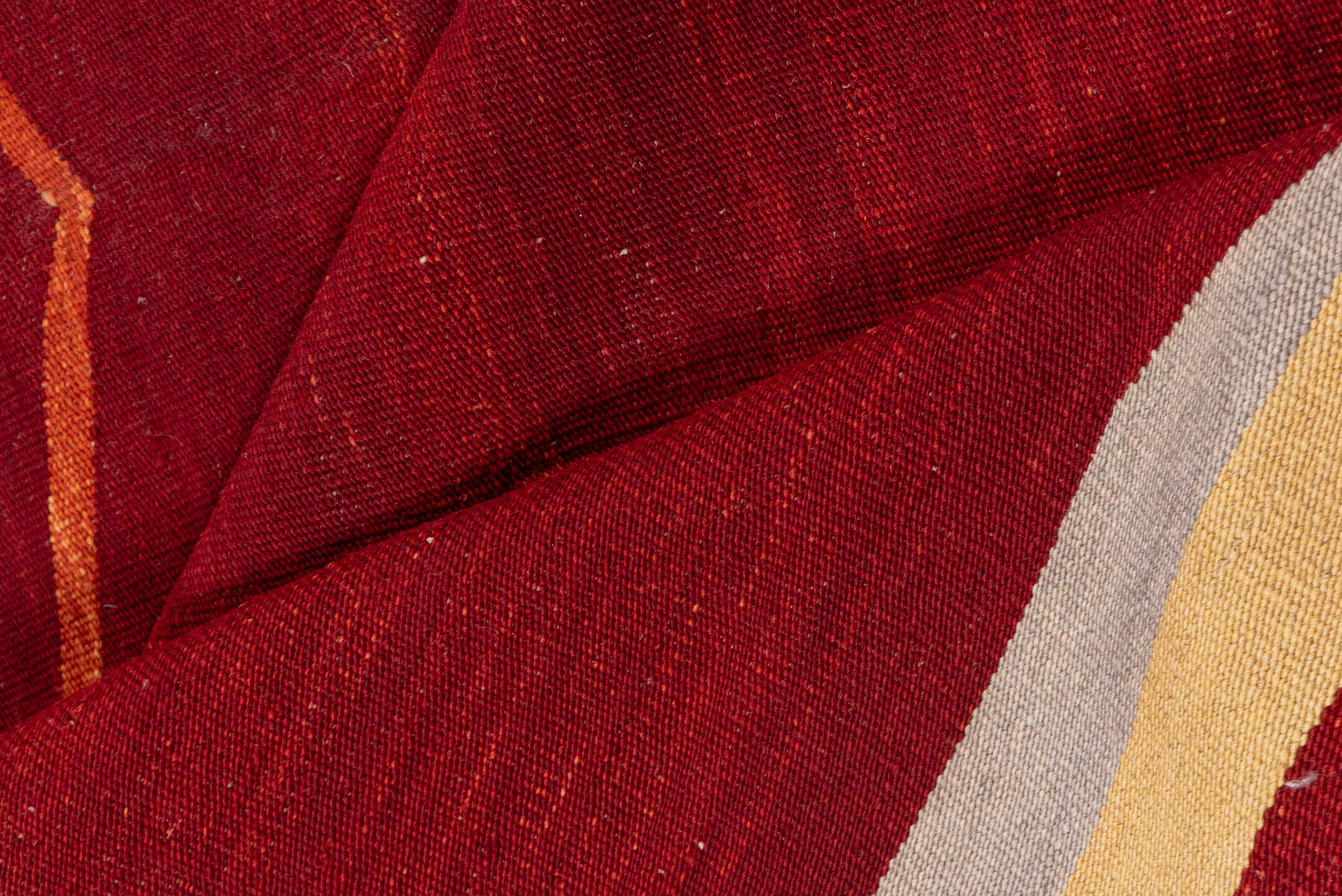 5' x 8' one-of-a-kind handmade vintage Kilim medium size rug. Color palette: brown, off-white, pink, red, snow, white