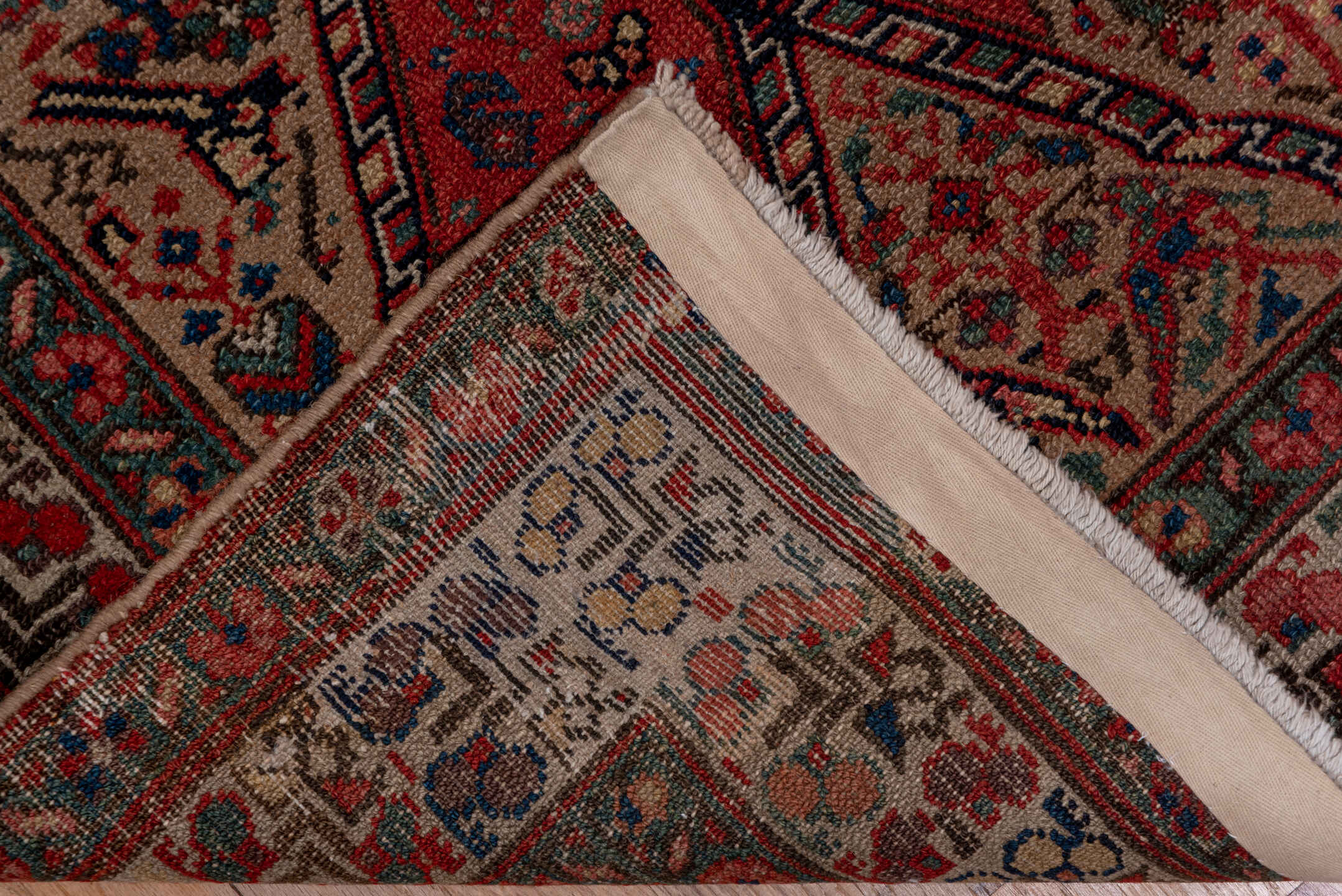 2' x 18' one-of-a-kind handmade vintage Cam Hamadan runner rug. Color palette: brown, gray, off-white, pink, red, snow