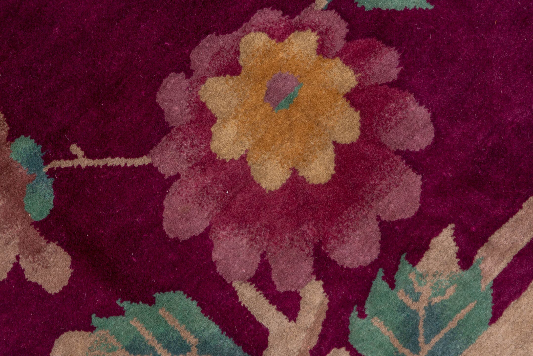 3' x 19' one-of-a-kind handmade vintage Tulu runner rug. Color palette: magenta, navy, sage, ivory, rose, dusty pink, teal