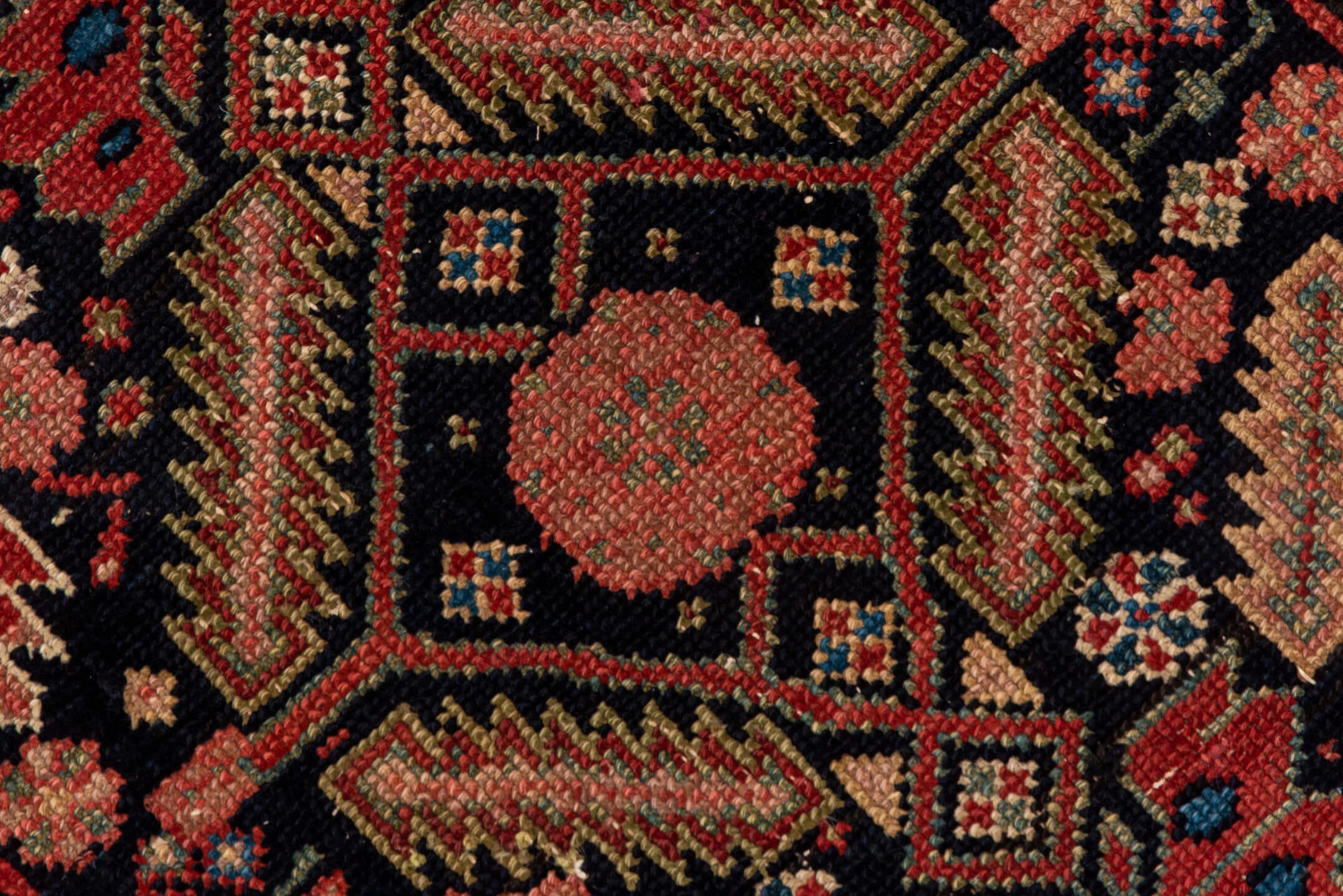3' x 12' one-of-a-kind handmade antique Malayer runner rug. Color palette: navy, rust, ivory, rose, terracotta, slate, camel