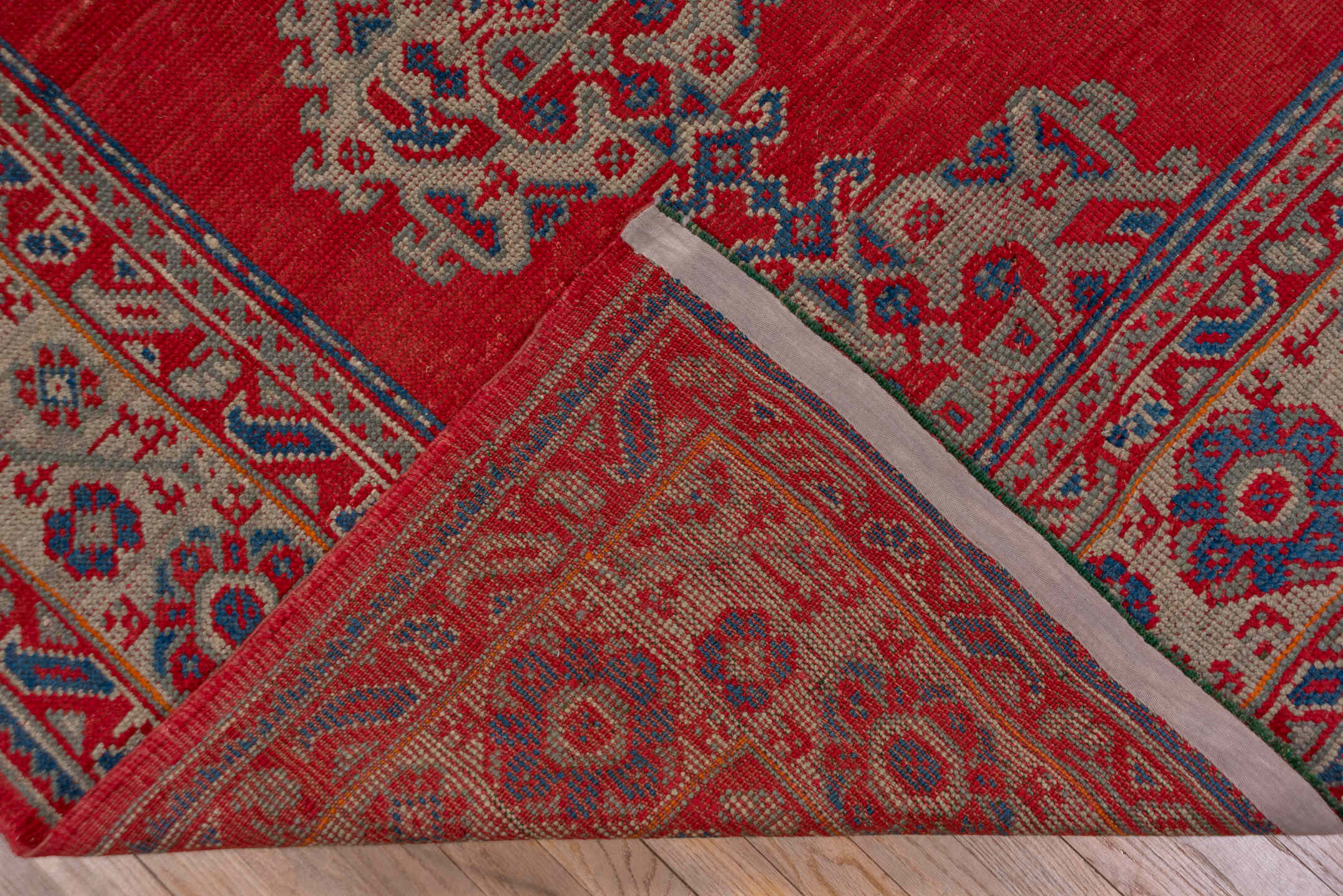 2' x 10' one-of-a-kind handmade vintage Tulu runner rug. Color palette: red, ivory, blue gray, taupe, crimson, gray, blue