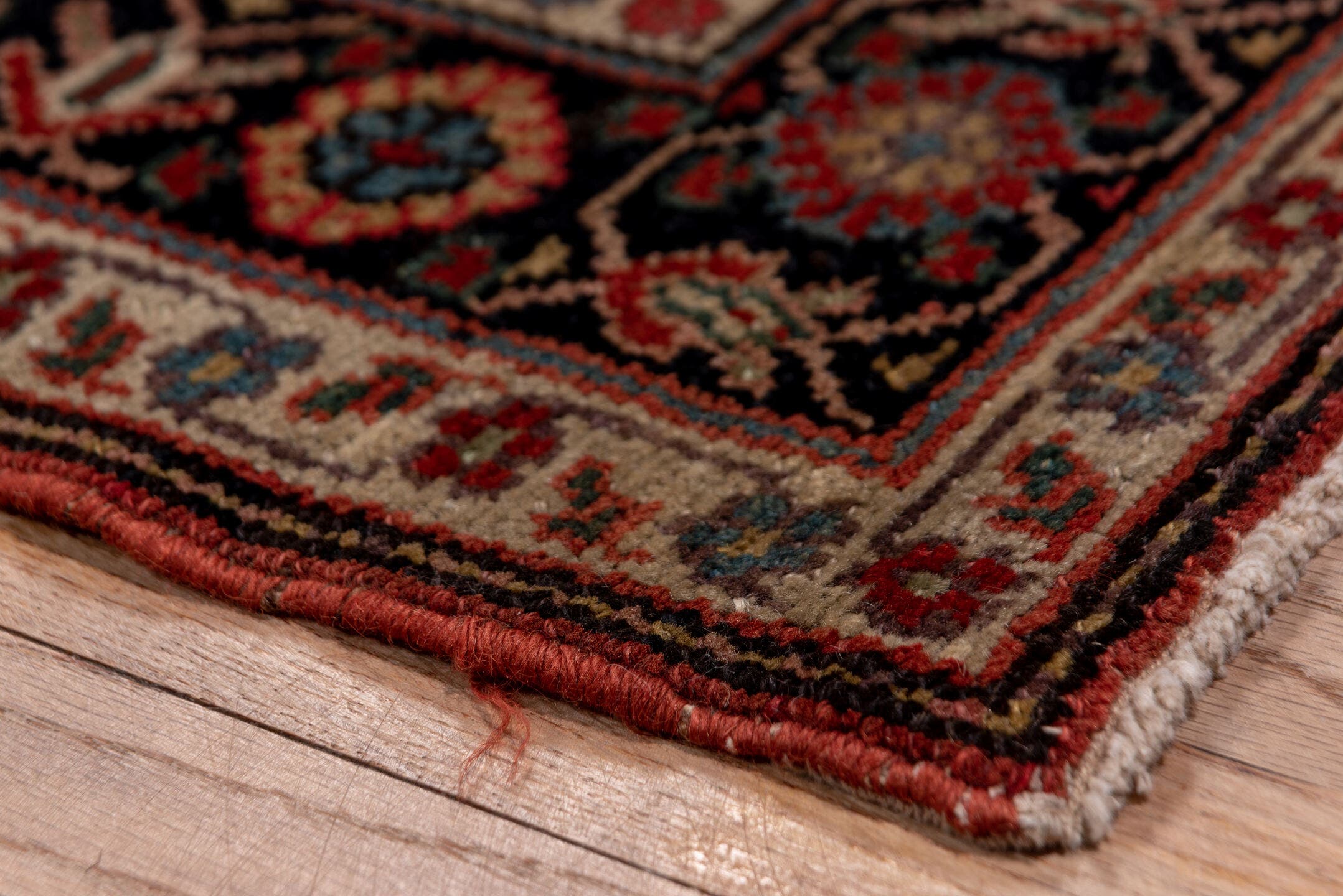 3' x 15' one-of-a-kind handmade antique NW Persian runner rug. Color palette: rust, navy, ivory, rose, gold, camel, charcoal