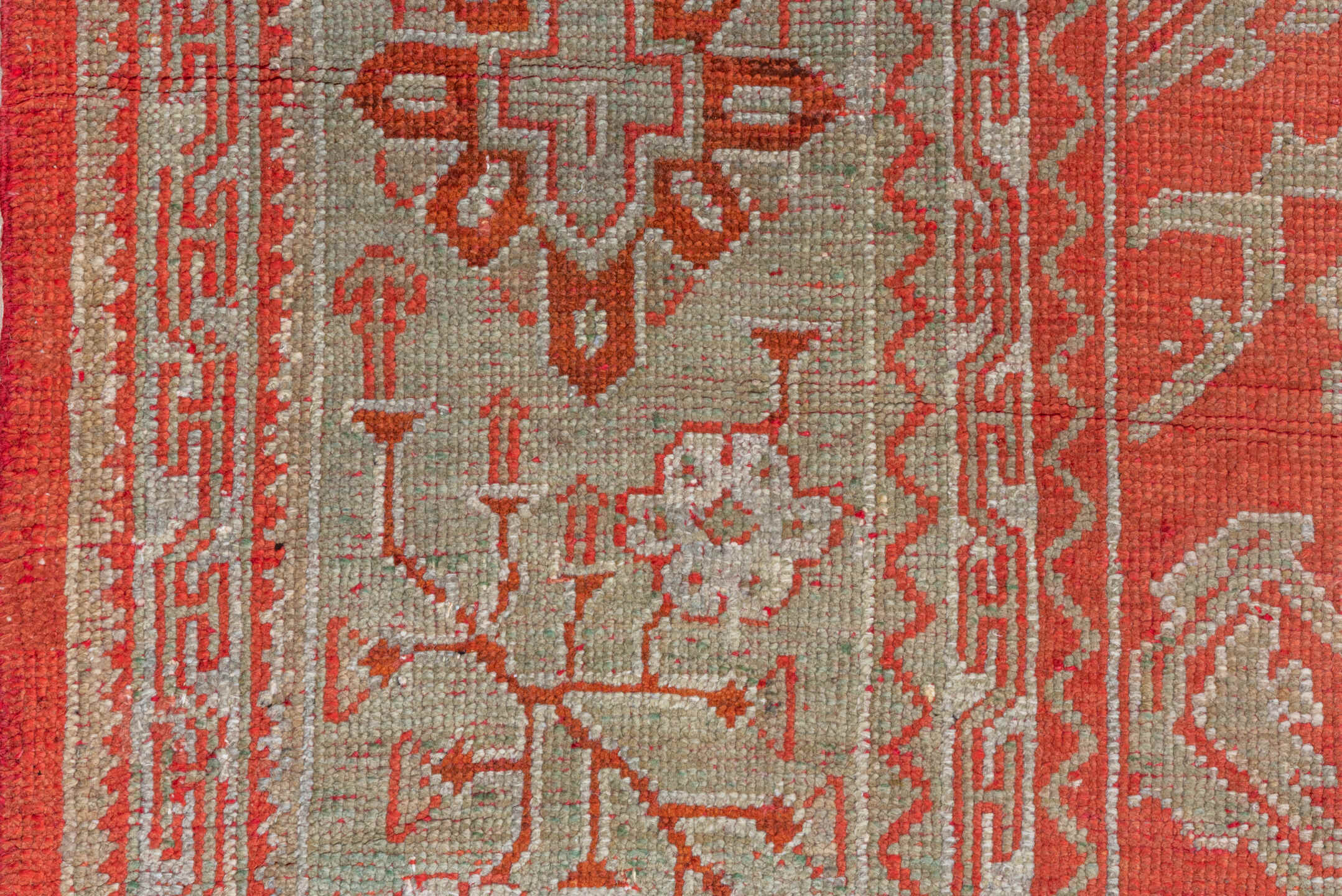 13' x 18' one-of-a-kind handmade vintage Oushak oversize rug. Color palette: brown, gray, light gray, off-white, pink, red