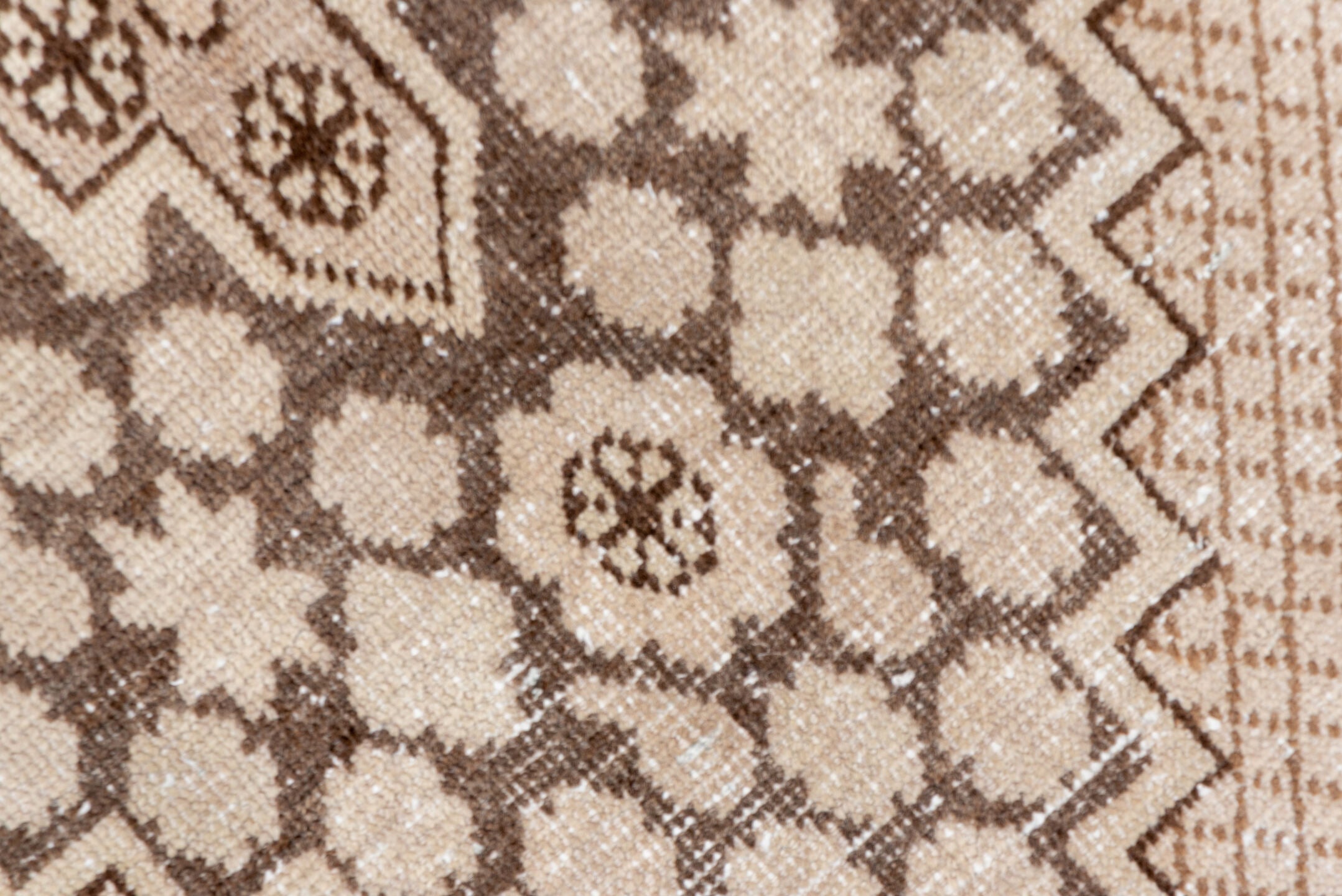 5' x 8' one-of-a-kind handmade vintage Khotan medium size rug. Color palette: brown, gray, light gray, off-white, orange