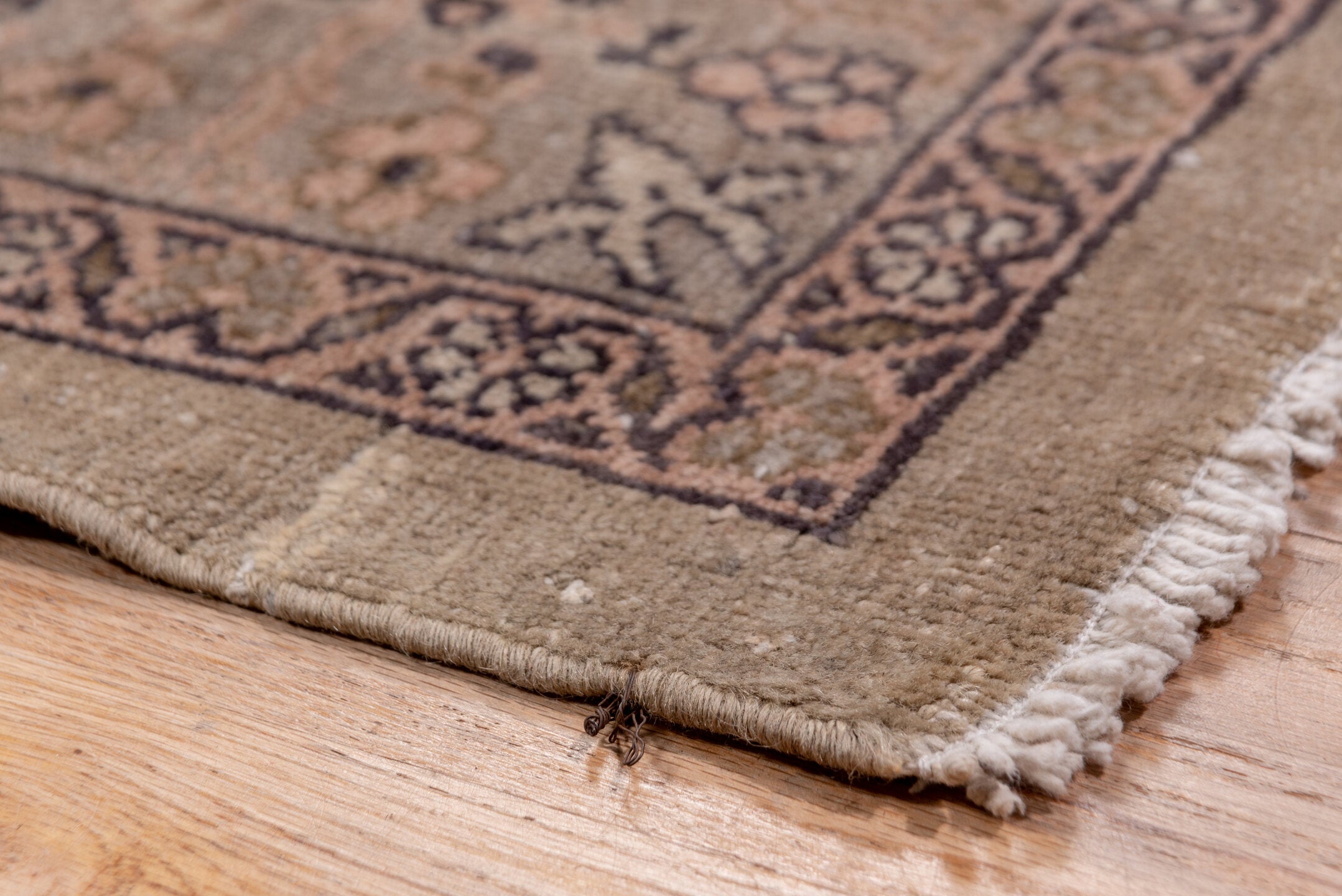 8' x 12' one-of-a-kind handmade antique Sivas large size rug. Color palette: taupe, beige, charcoal, brown, ivory, gray