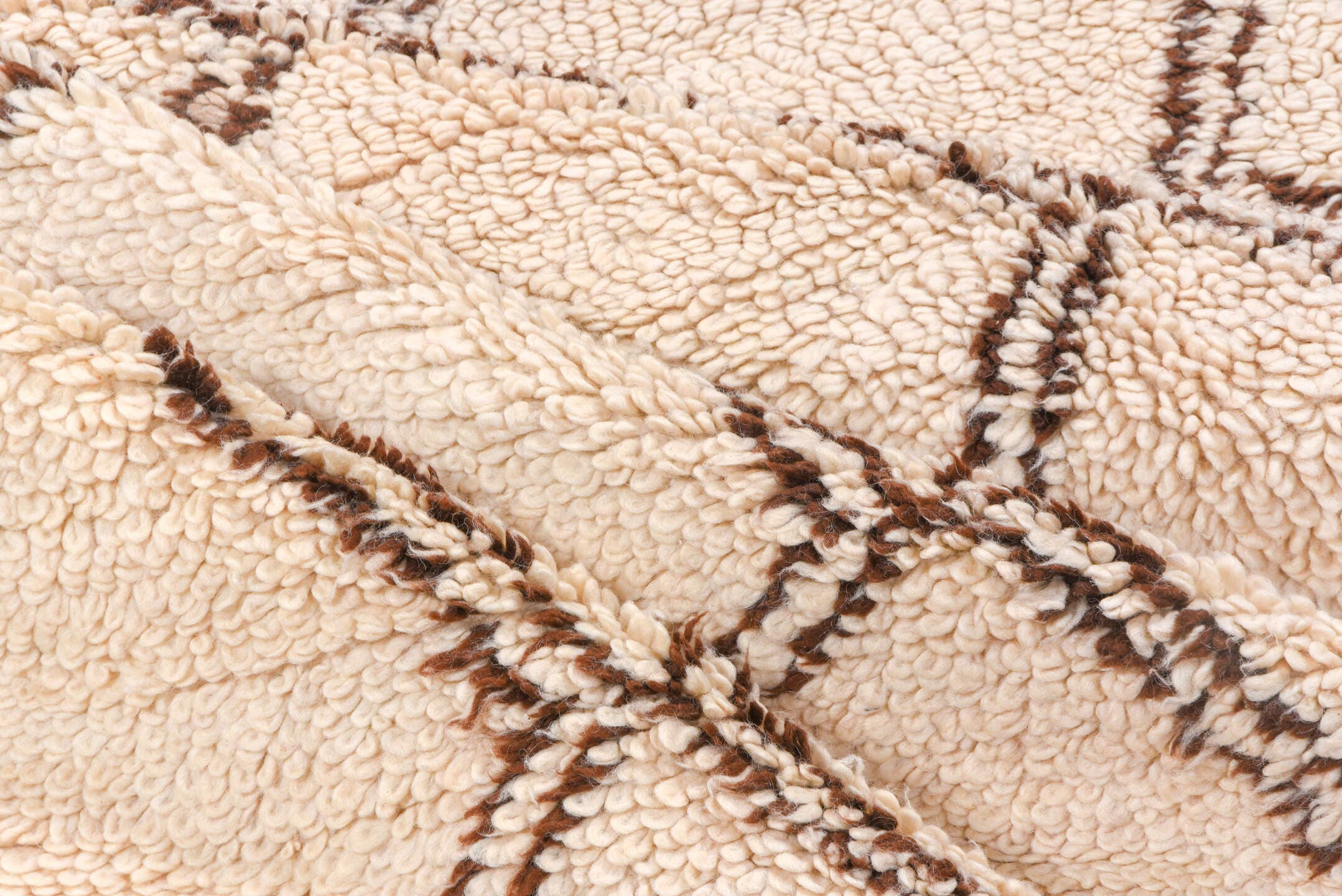 6' x 10' one-of-a-kind handmade antique Moroccan large size rug. Color palette: ivory, brown, camel, beige