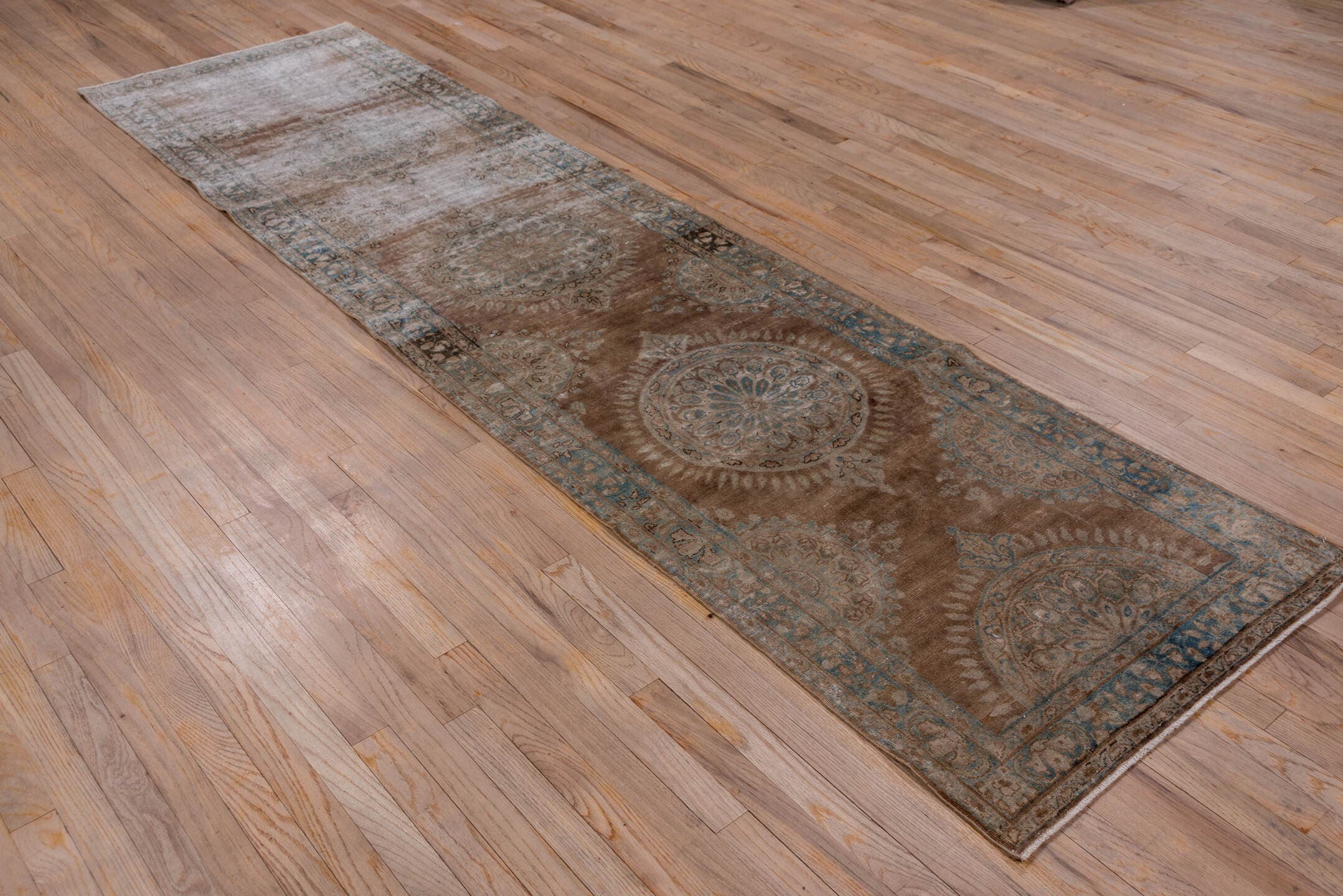 8' x 12' one-of-a-kind handmade vintage Kilim large size rug. Color palette: taupe, brown, pale blue, ivory, camel, slate