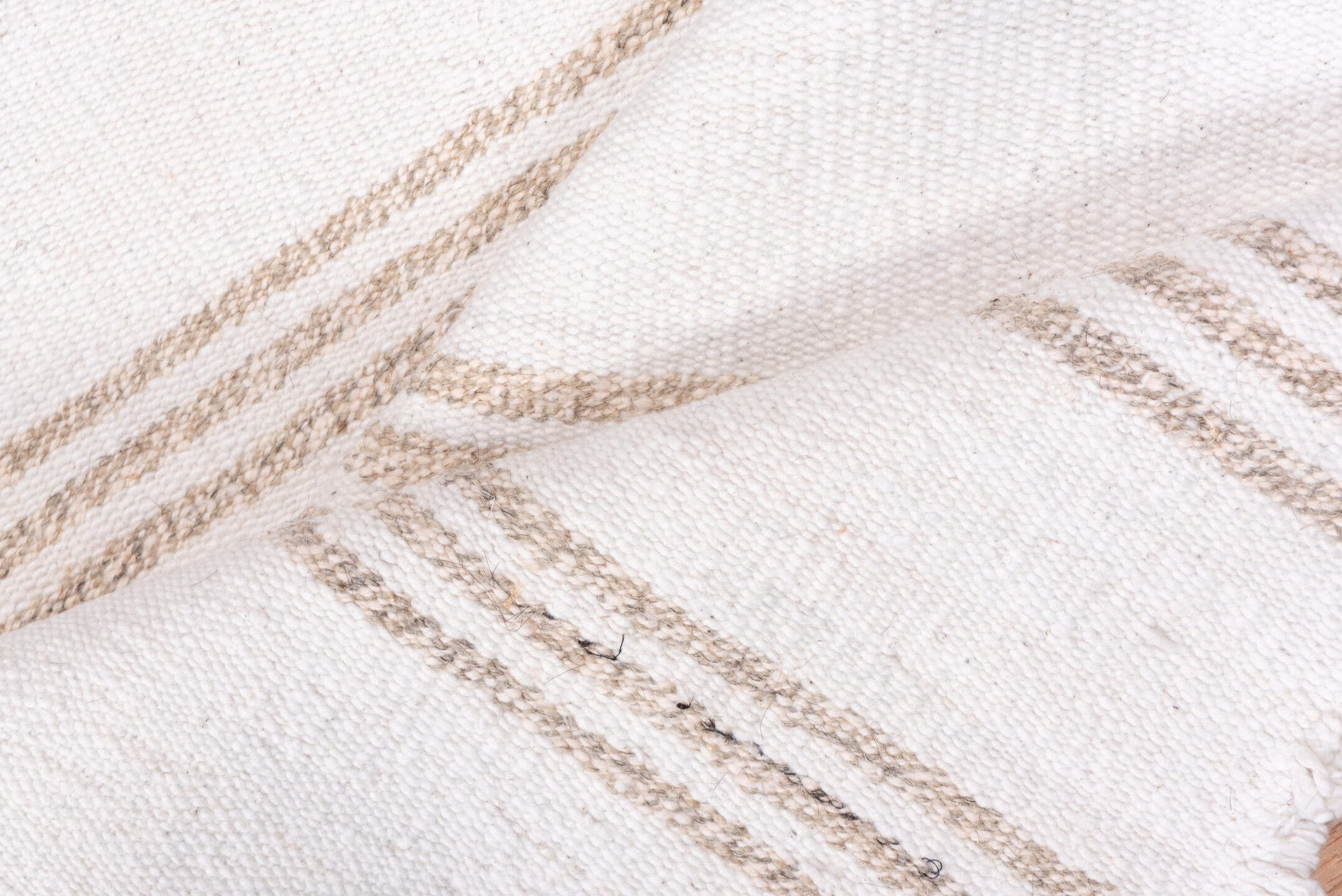 2' x 14' one-of-a-kind handmade vintage Flatweave runner rug. Color palette: ivory, tan, beige