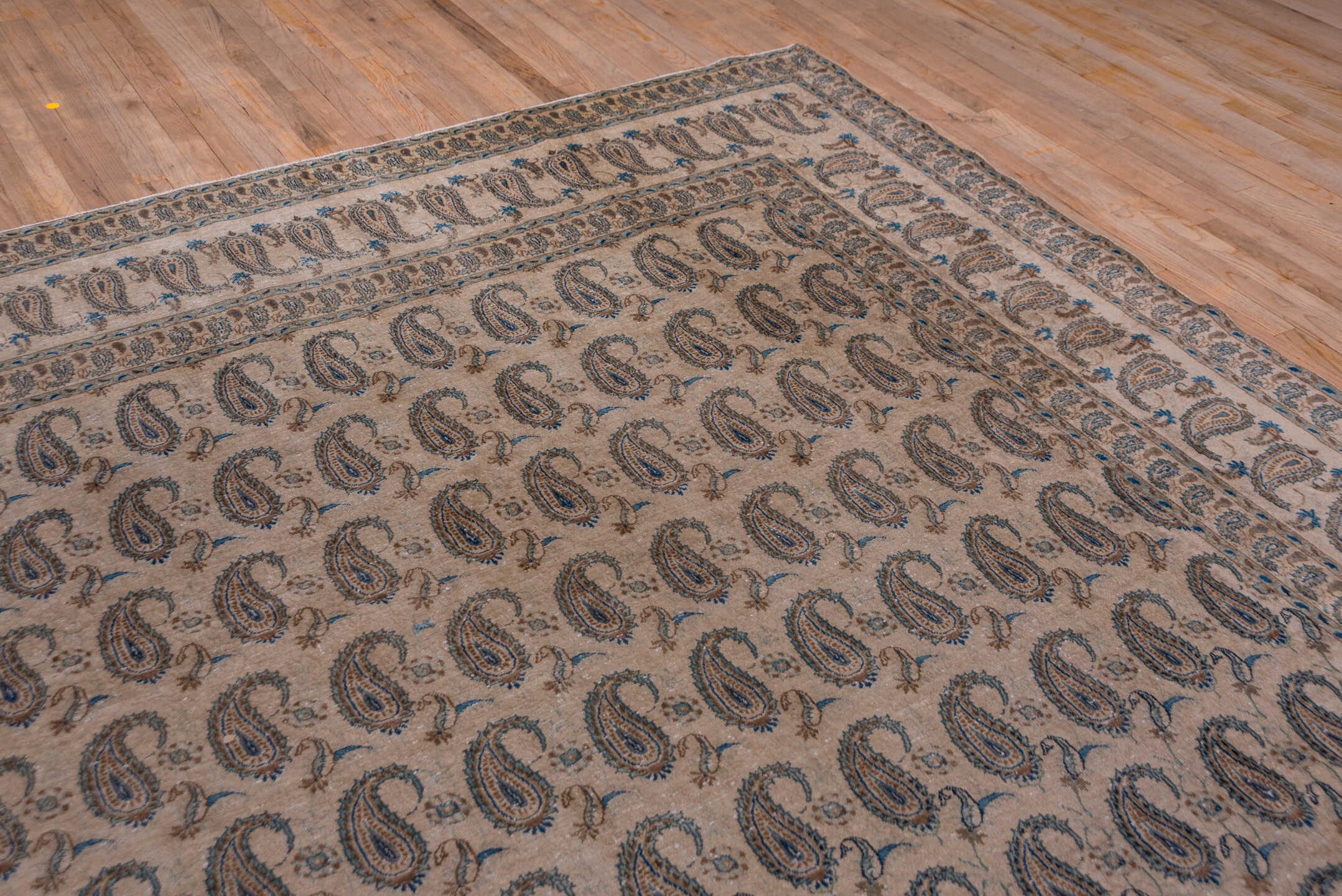 9' x 13' one-of-a-kind handmade vintage Sivas large size rug. Color palette: black, blue, brown, charcoal, dim gray, fiord