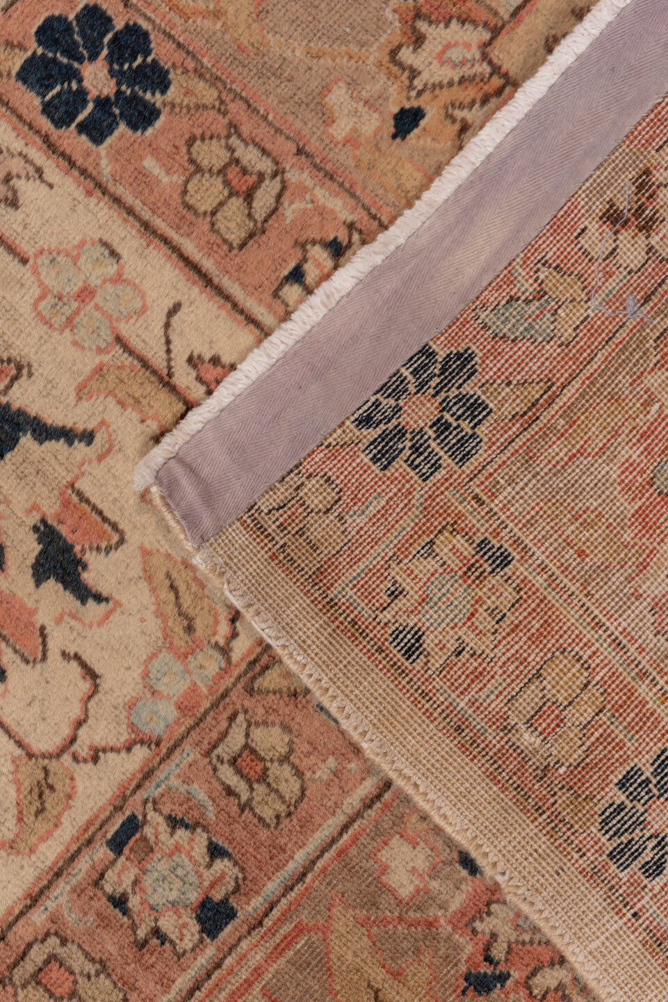 8' x 17' one-of-a-kind handmade vintage Afghan rug. Color palette: ivory, terra cotta, navy, blush, taupe, camel, brown