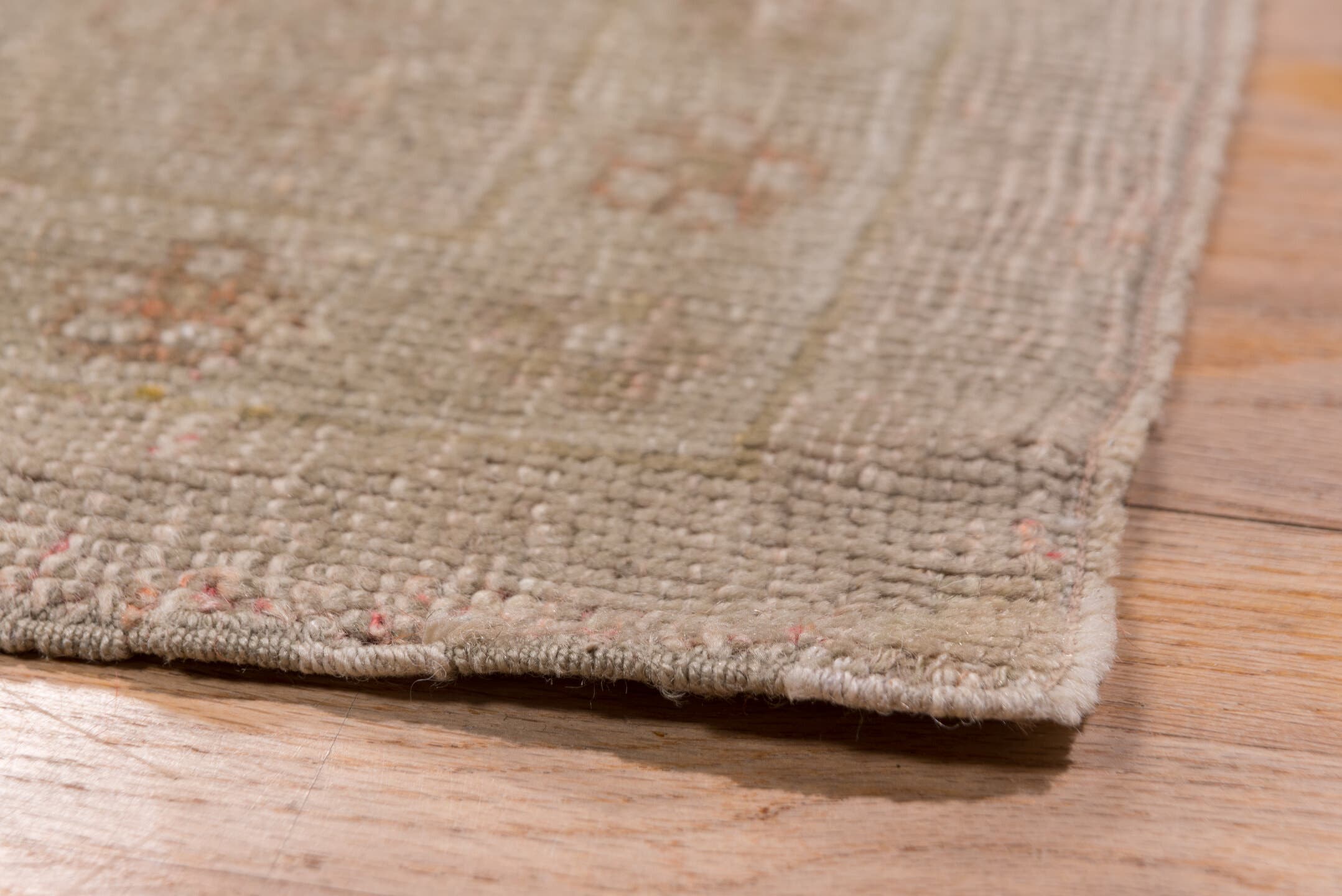 12' x 15' one-of-a-kind handmade vintage Kilim oversize rug. Color palette: ivory, blush, taupe, sand, pale rose, beige