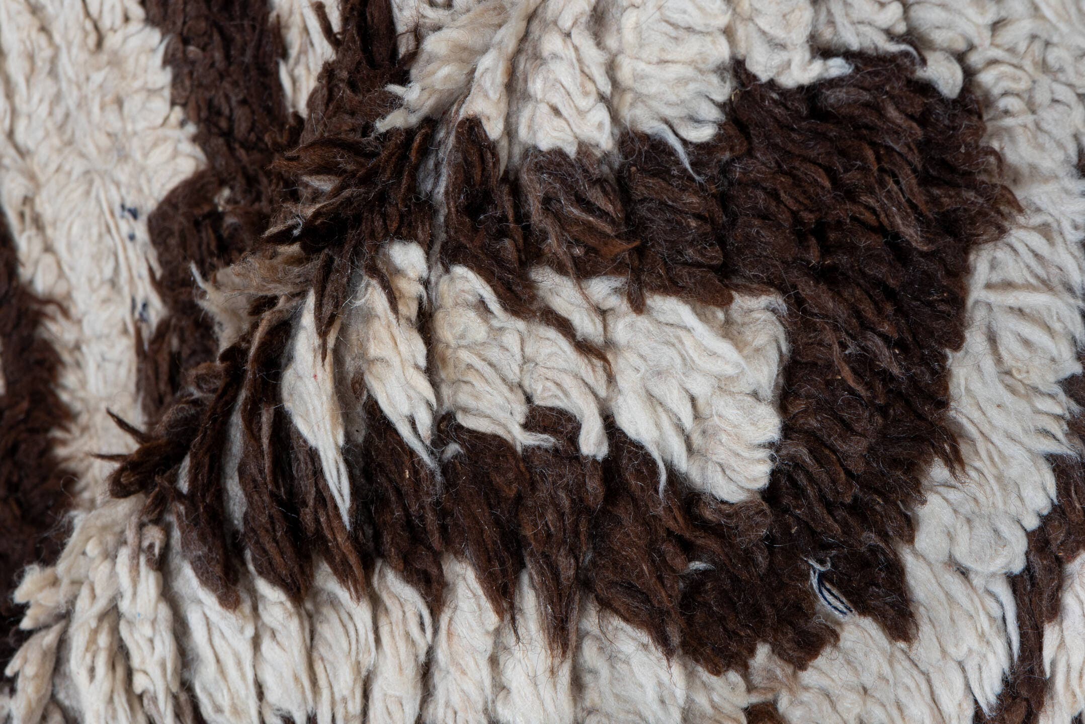 4' x 8' one-of-a-kind handmade vintage Moroccan rug. Color palette: ivory, dark brown, taupe, brown, beige, gray