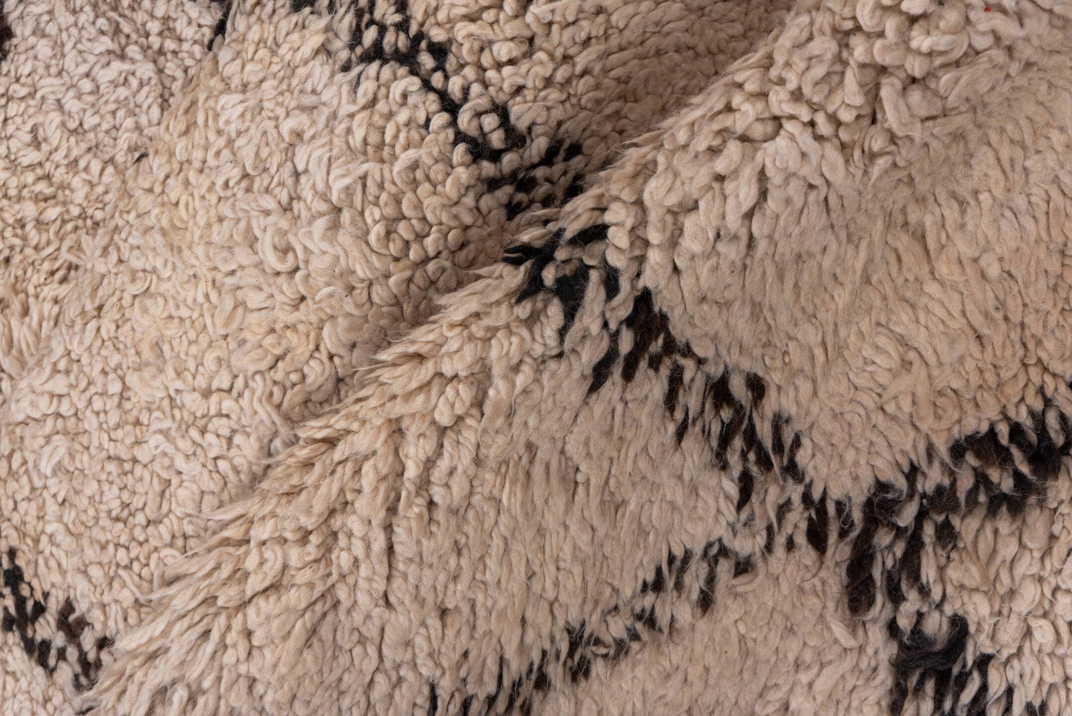 5' x 14' one-of-a-kind handmade vintage Moroccan rug. Color palette: ivory, charcoal, brown, cream, gray, black
