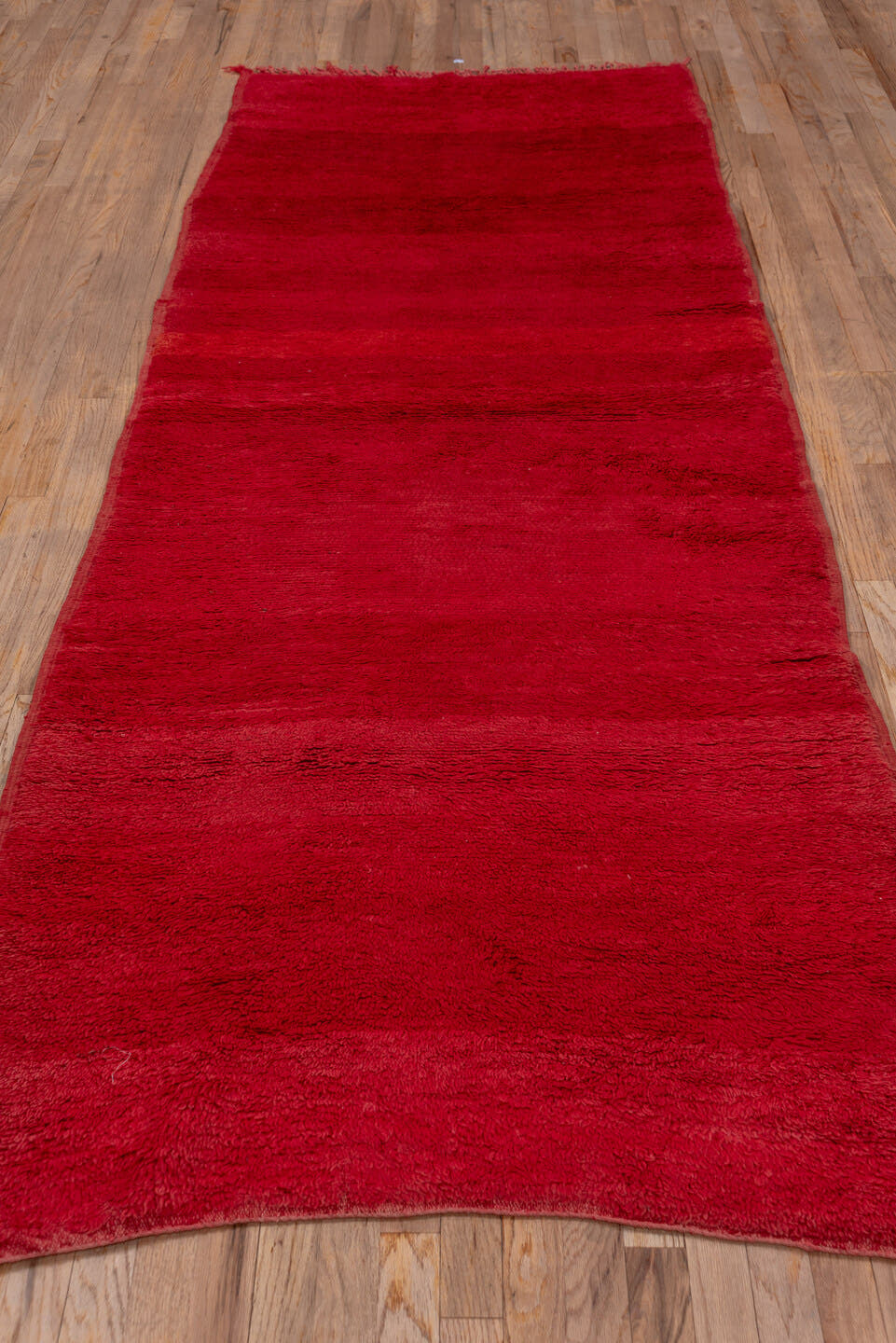 3' x 10' one-of-a-kind handmade vintage Moroccan runner rug. Color palette: crimson, burgundy, ruby, red