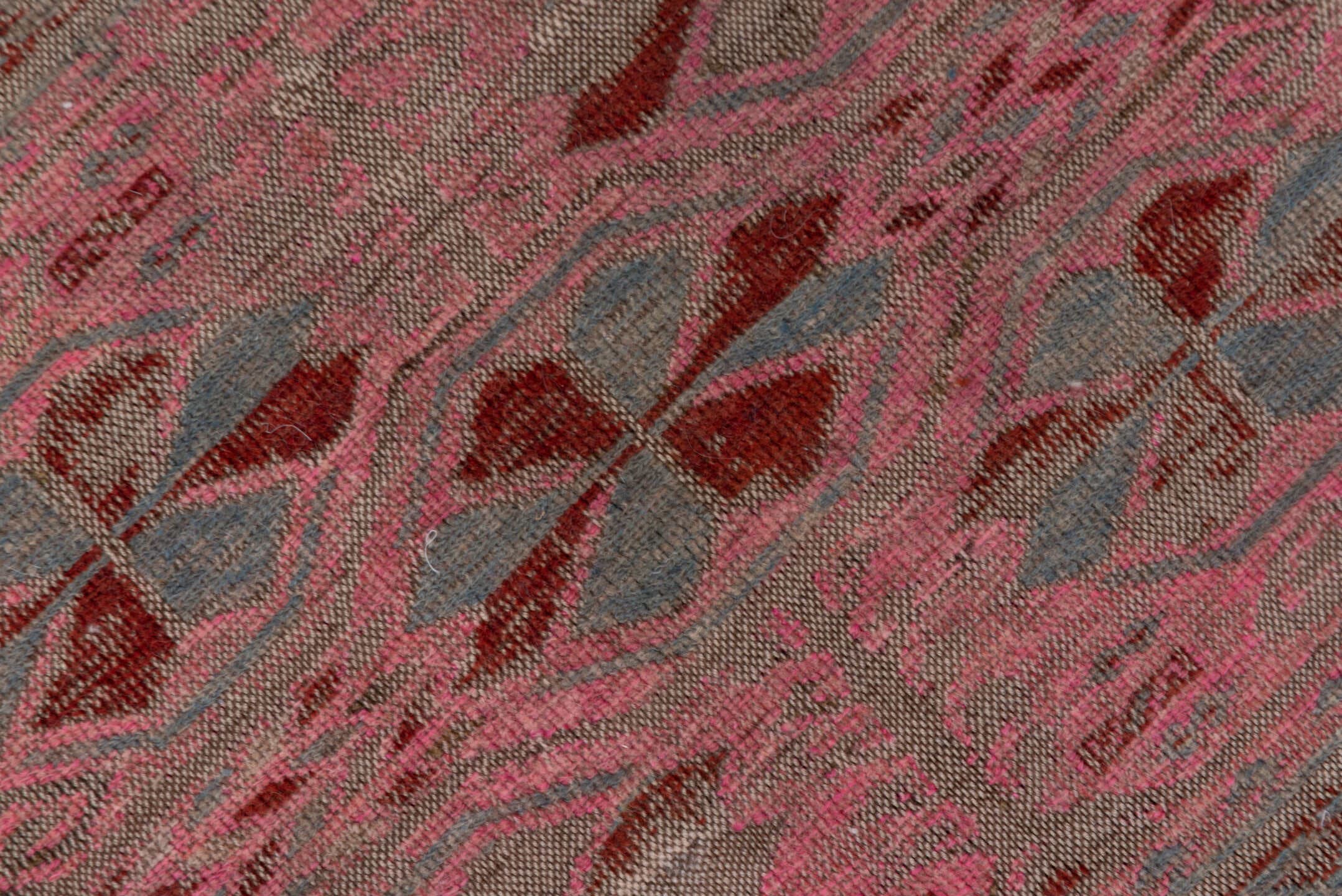 11' x 15' one-of-a-kind handmade vintage Kilim oversize rug. Color palette: rose, brick red, taupe, dusty pink, brown