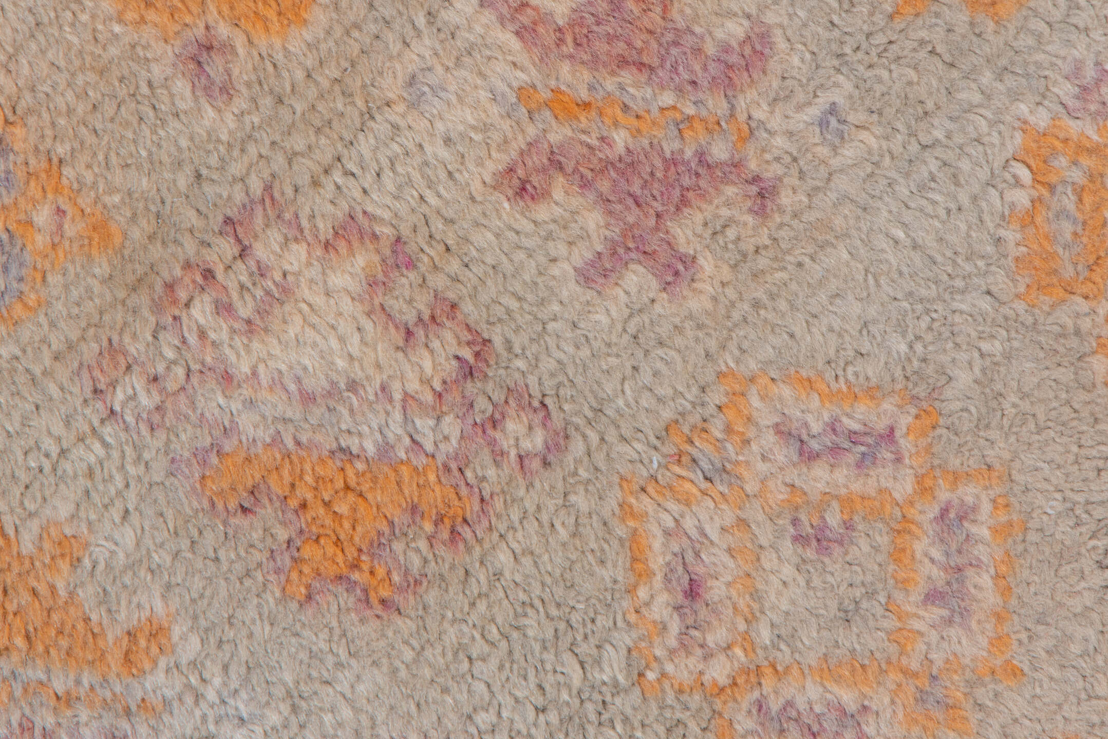 3' x 5' one-of-a-kind handmade vintage Moroccan small size rug. Color palette: ivory, saffron, taupe, rose, lavender, brown