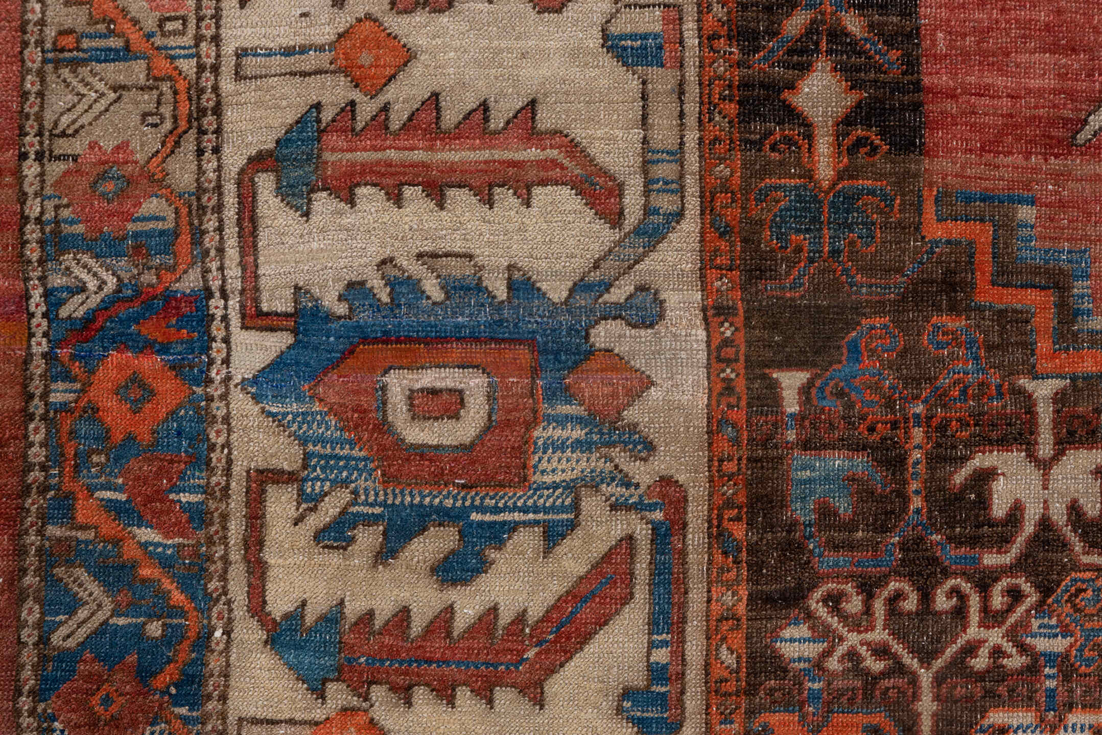 7' x 12' one-of-a-kind handmade antique Bakhshayesh large size rug. Color palette: terra cotta, ivory, cobalt, rust, taupe