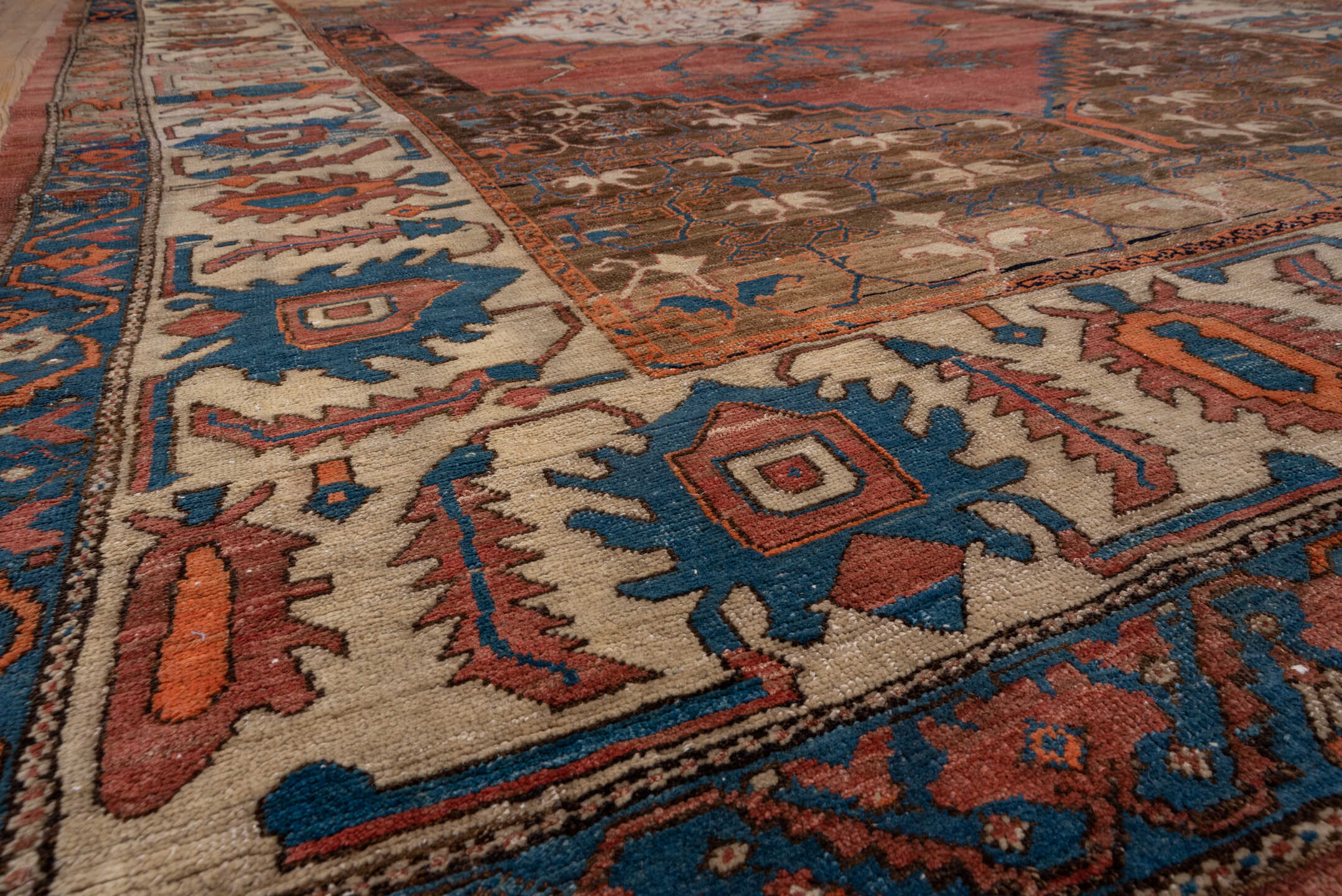 7' x 12' one-of-a-kind handmade vintage Bakhshayesh large size rug. Color palette: arapawa, blue, brown, fiord, gray, pink