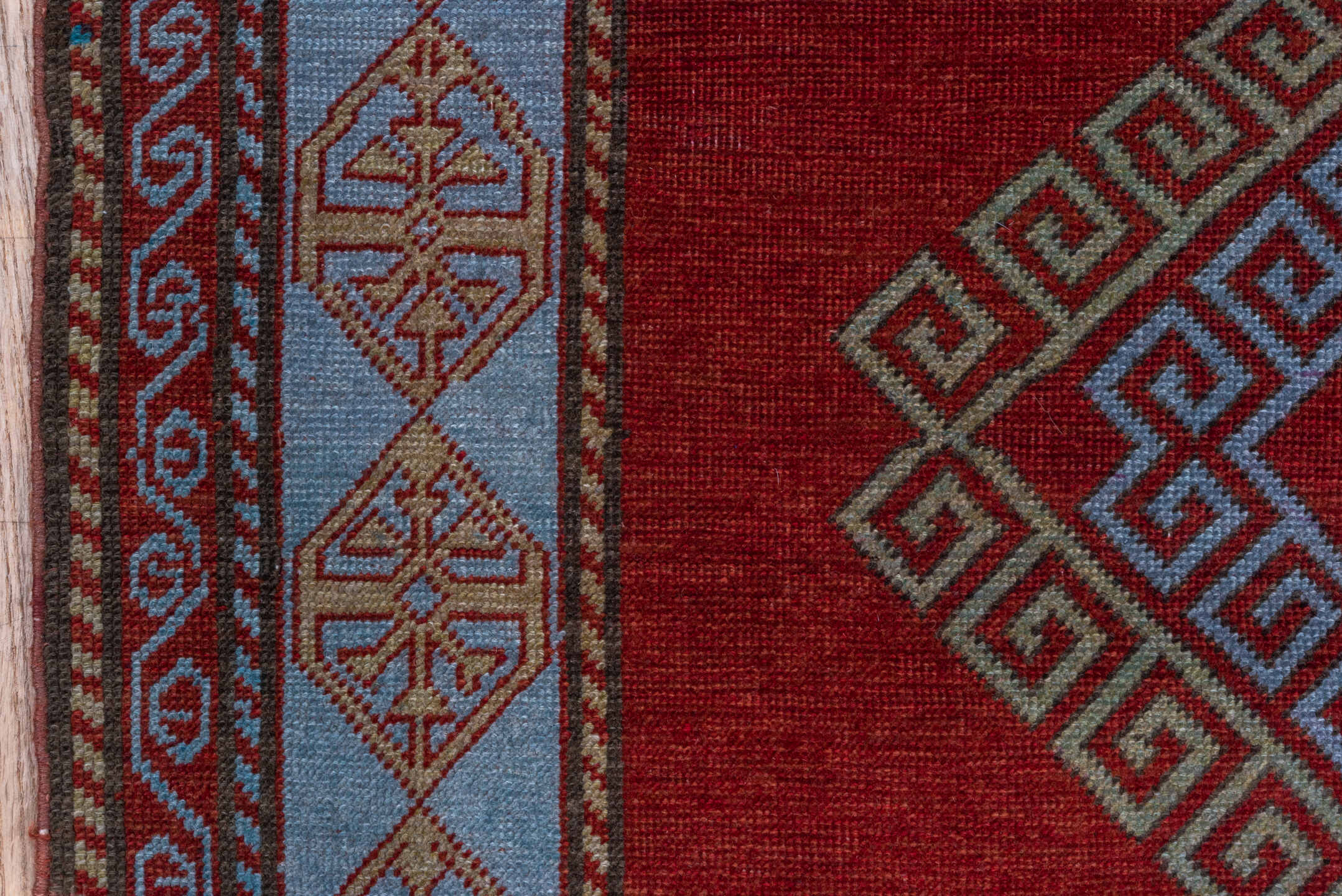 4' x 6' one-of-a-kind handmade vintage Caucasian small size rug. Color palette: red, ivory, sky blue, rust, burgundy, camel