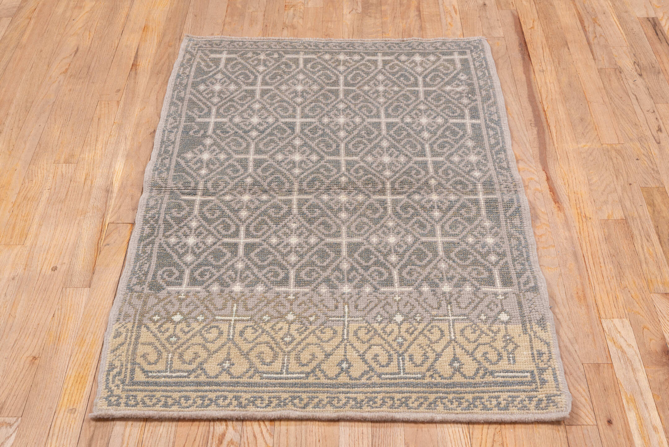 2' x 4' one-of-a-kind handmade vintage Konya small size rug. Color palette: taupe, ivory, beige, brown, camel, gray