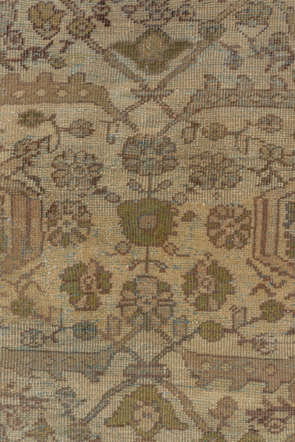 8' x 11' one-of-a-kind handmade antique Mahal large size rug. Color palette: ivory, taupe, beige, brown, sage, camel, slate