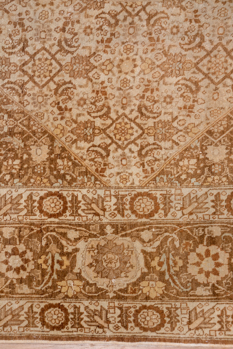 9' x 12' one-of-a-kind handmade antique Tabriz large size rug. Color palette: camel, ivory, taupe, brown, sand, beige, gray