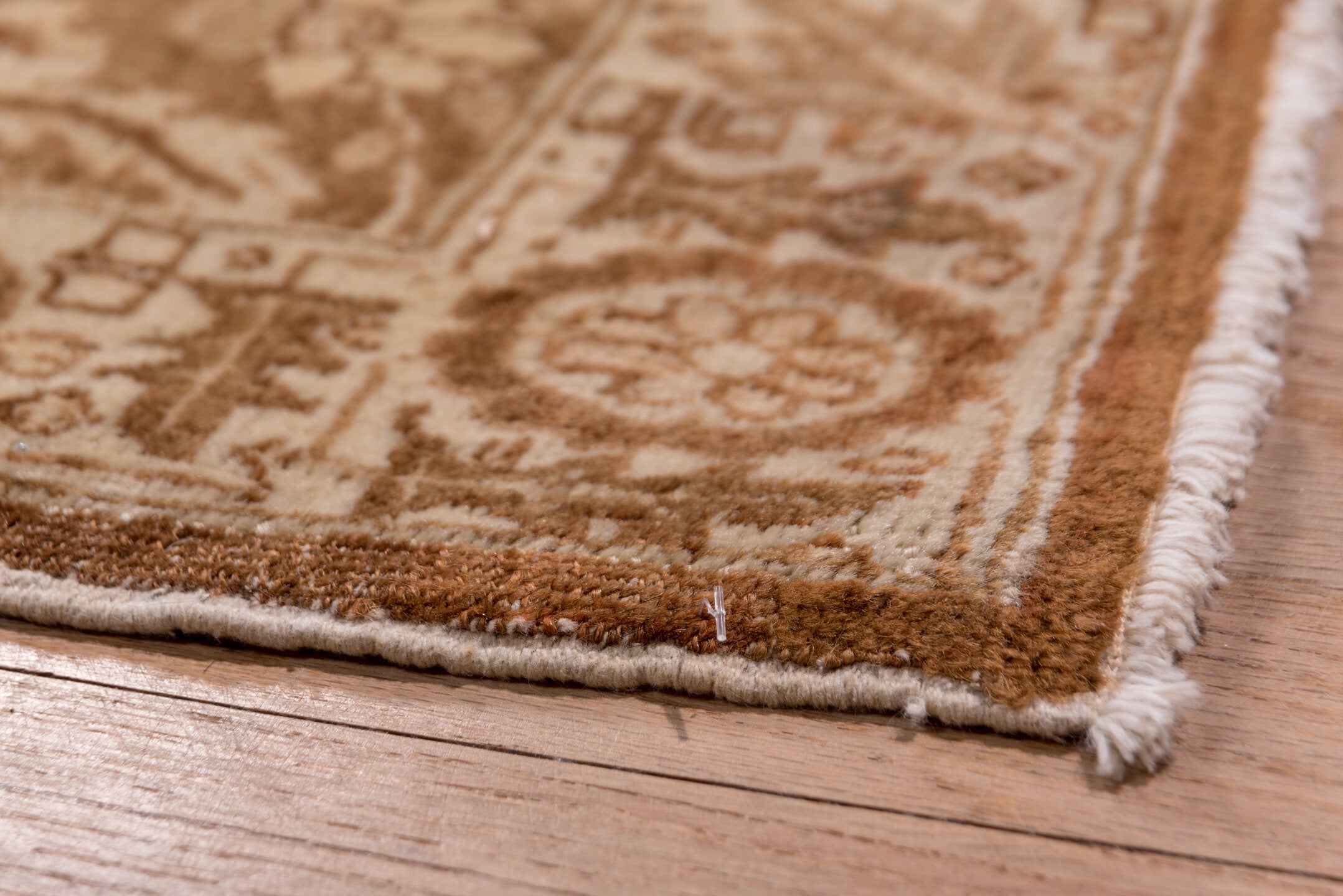 9' x 12' one-of-a-kind handmade vintage Tabriz large size rug. Color palette: brown, off-white, pink