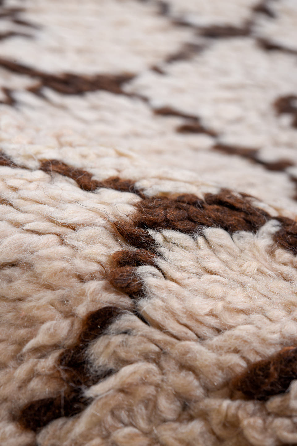 4' x 13' one-of-a-kind handmade antique Moroccan runner rug. Color palette: ivory, dark brown, espresso, brown, black