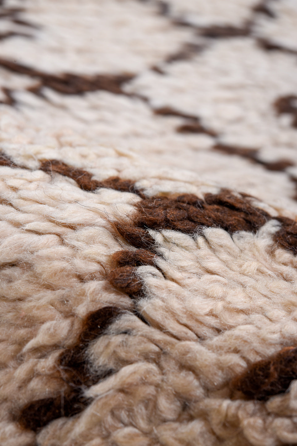 4' x 13' one-of-a-kind handmade antique Moroccan runner rug. Color palette: ivory, dark brown, espresso, brown, black