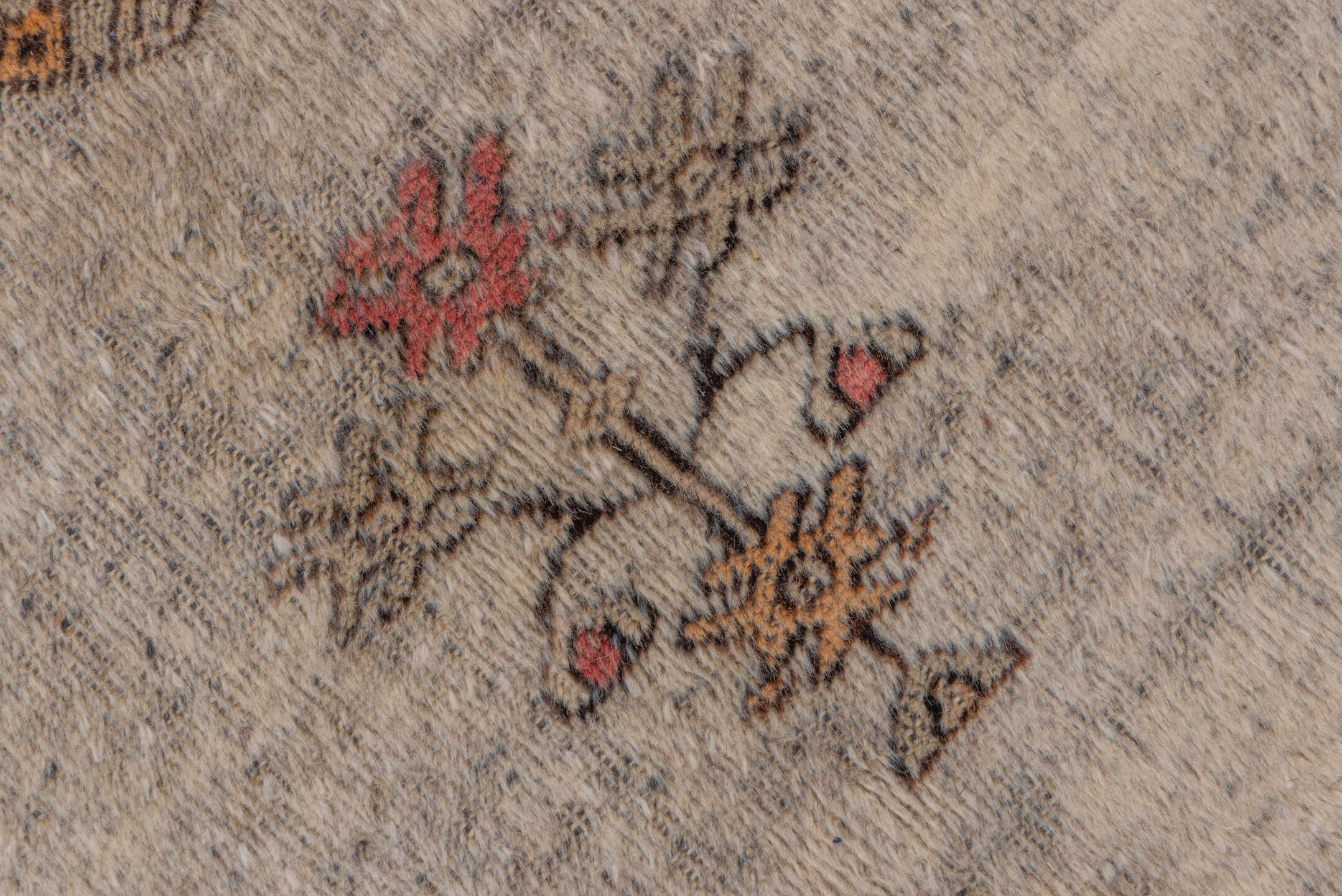 6' x 9' one-of-a-kind handmade vintage Oushak medium size rug. Color palette: ivory, rust, burgundy, taupe, gold, brown