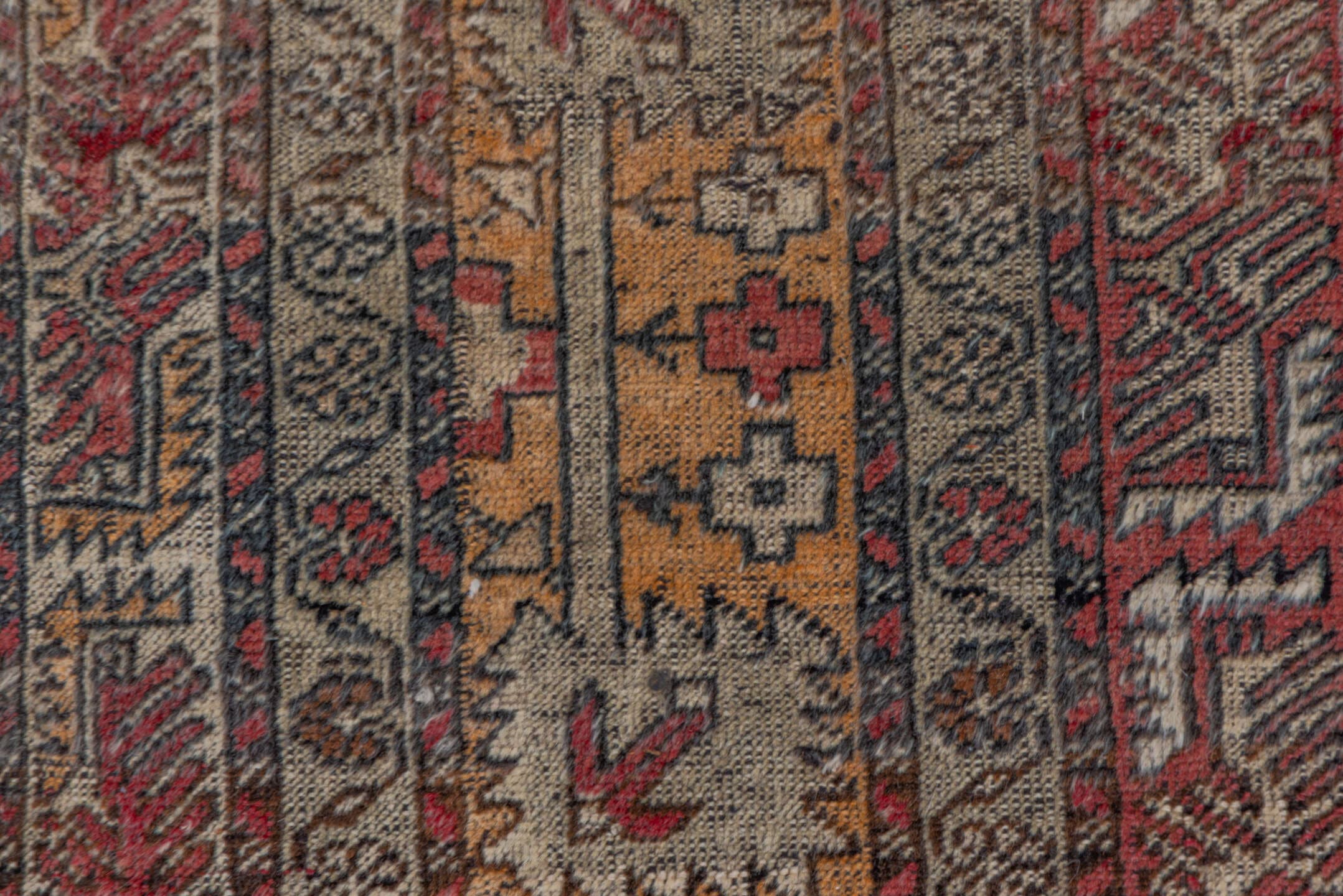 6' x 9' one-of-a-kind handmade vintage Oushak medium size rug. Color palette: ivory, rust, burgundy, taupe, gold, brown