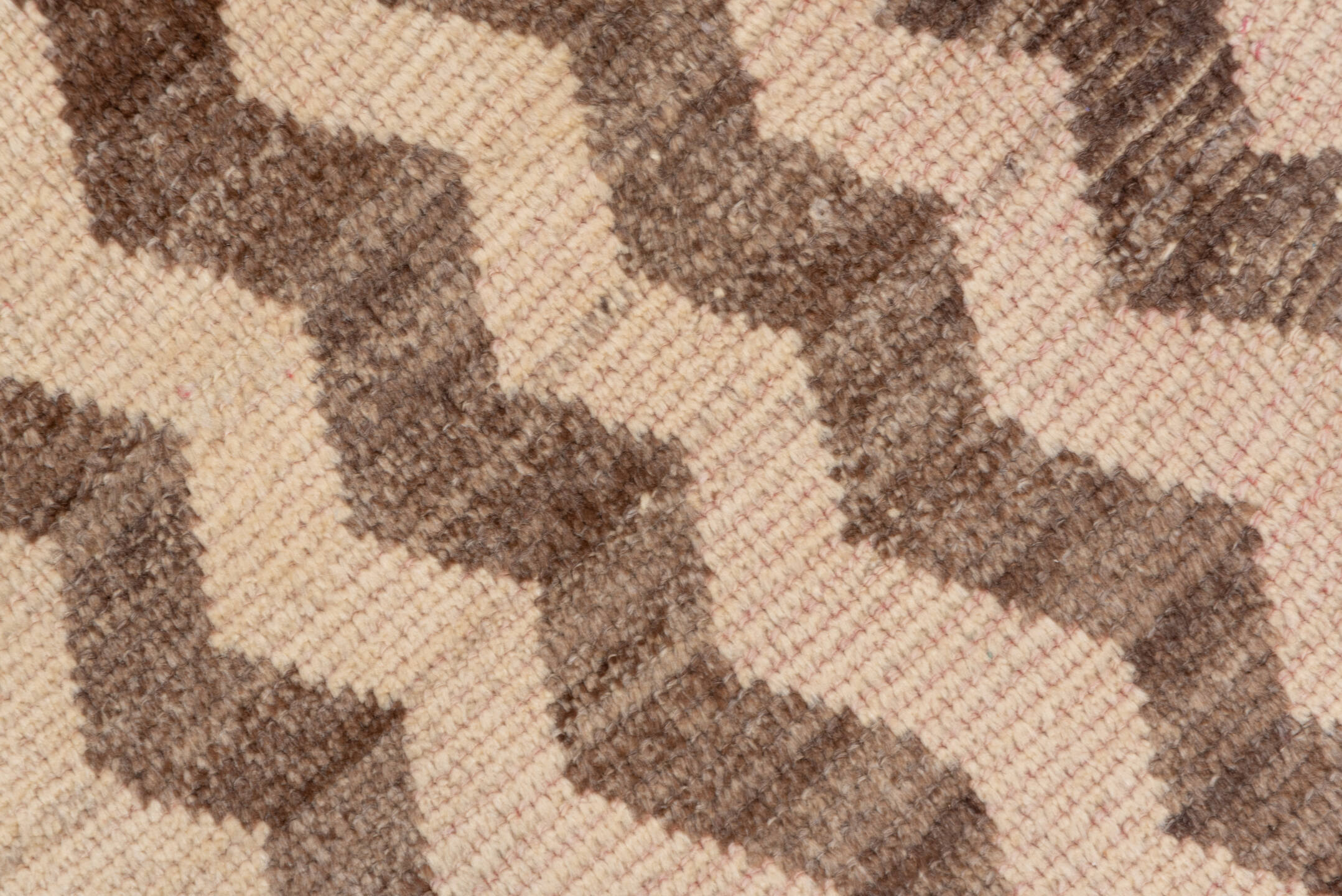 3' x 6' one-of-a-kind handmade vintage Tulu small size rug. Color palette: brown, gray, light gray, off-white, orange, pink