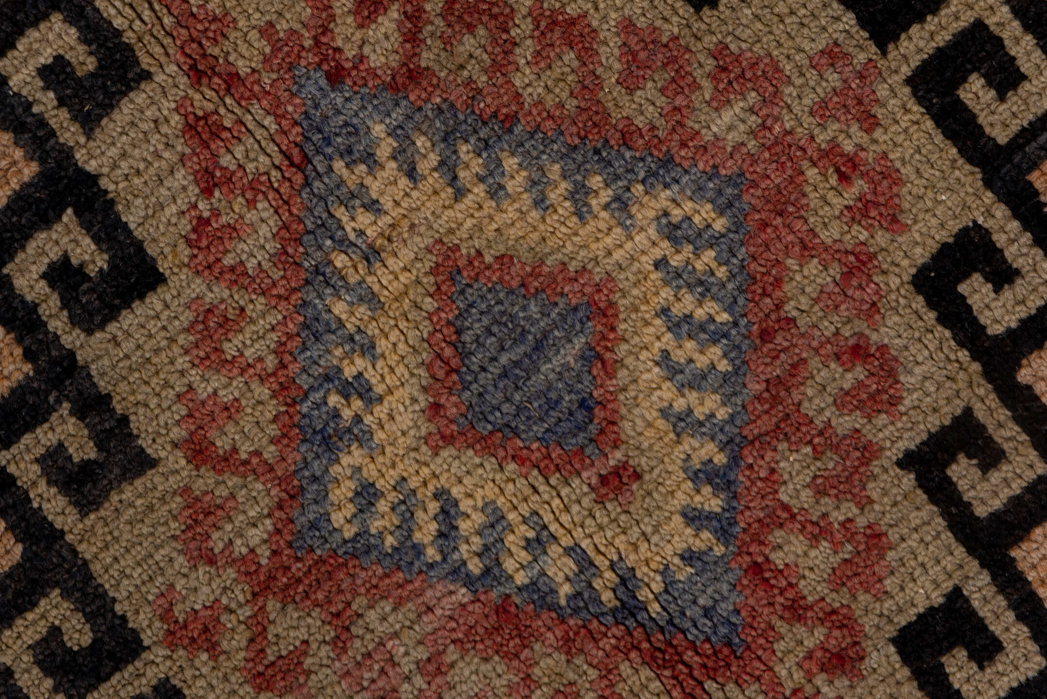 4' x 10' one-of-a-kind handmade vintage Oushak runner rug. Color palette: camel, rust, blue, ivory, charcoal, rose, taupe