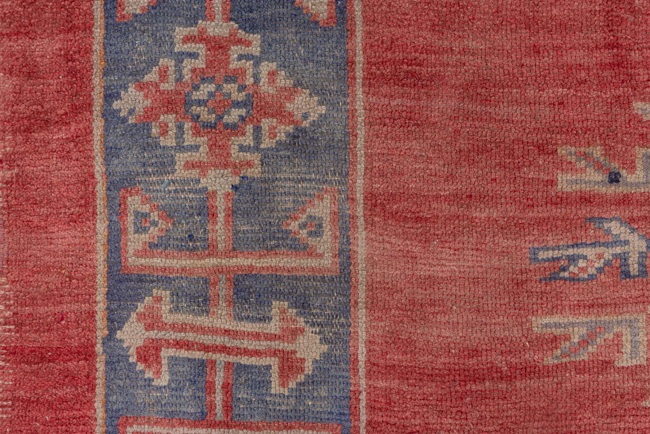 4' x 10' one-of-a-kind handmade vintage Oushak runner rug. Color palette: terra cotta, slate, ivory, rose, dusty blue, taupe
