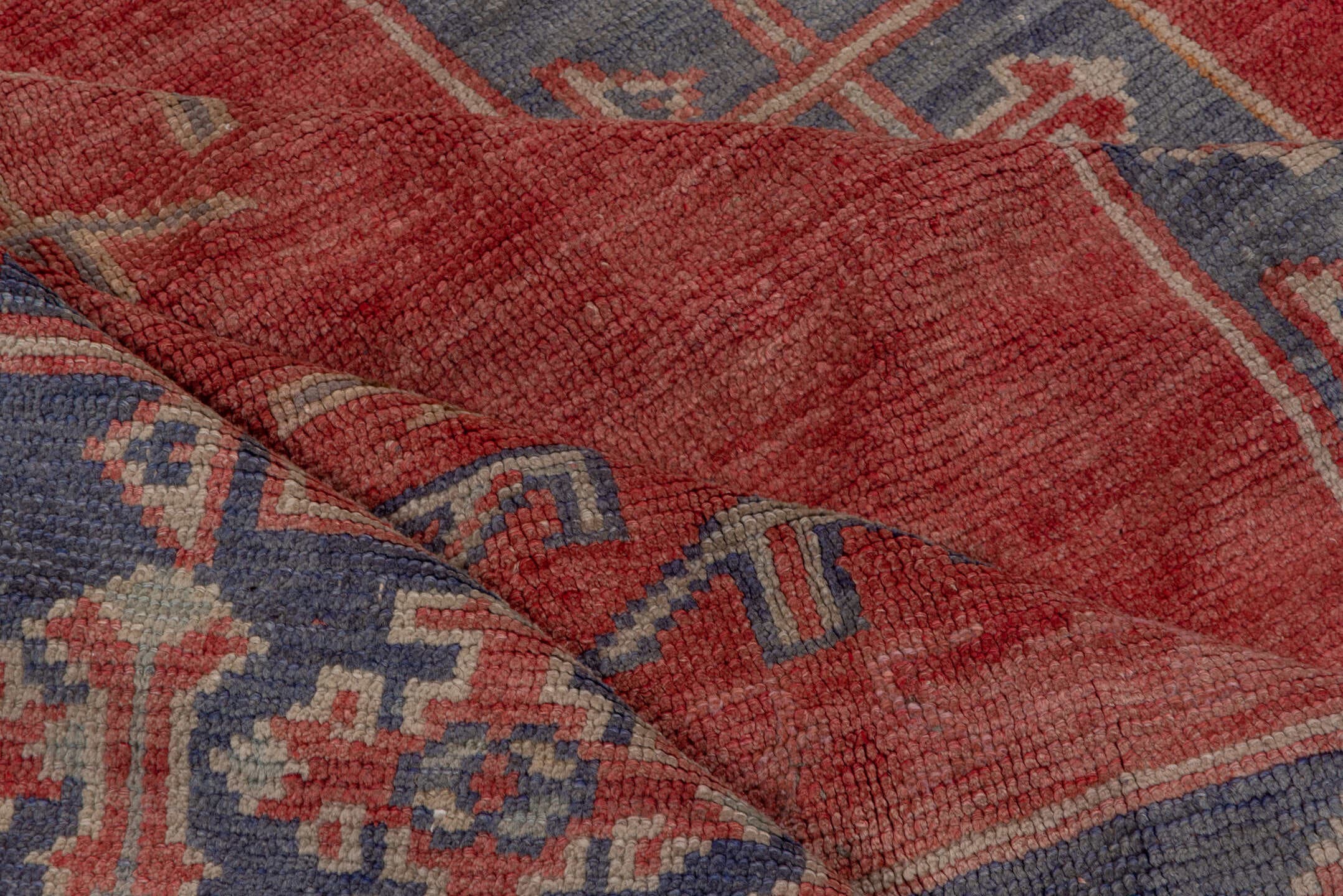 4' x 10' one-of-a-kind handmade vintage Oushak runner rug. Color palette: terra cotta, slate, ivory, rose, dusty blue, taupe