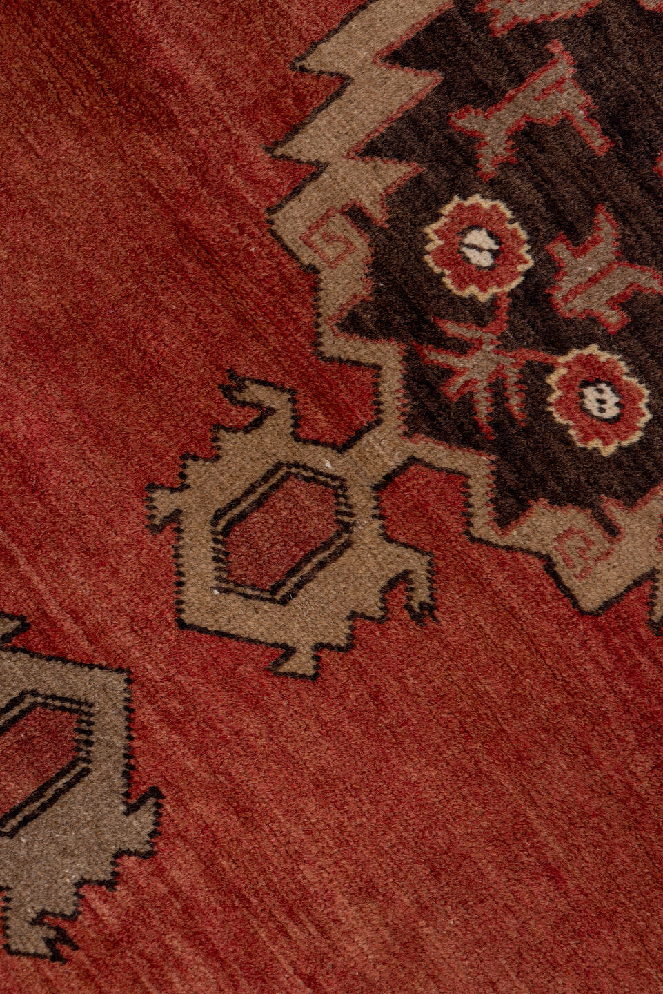 3' x 10' one-of-a-kind handmade vintage Oushak runner rug. Color palette: terra cotta, rust, ivory, taupe, charcoal, rose