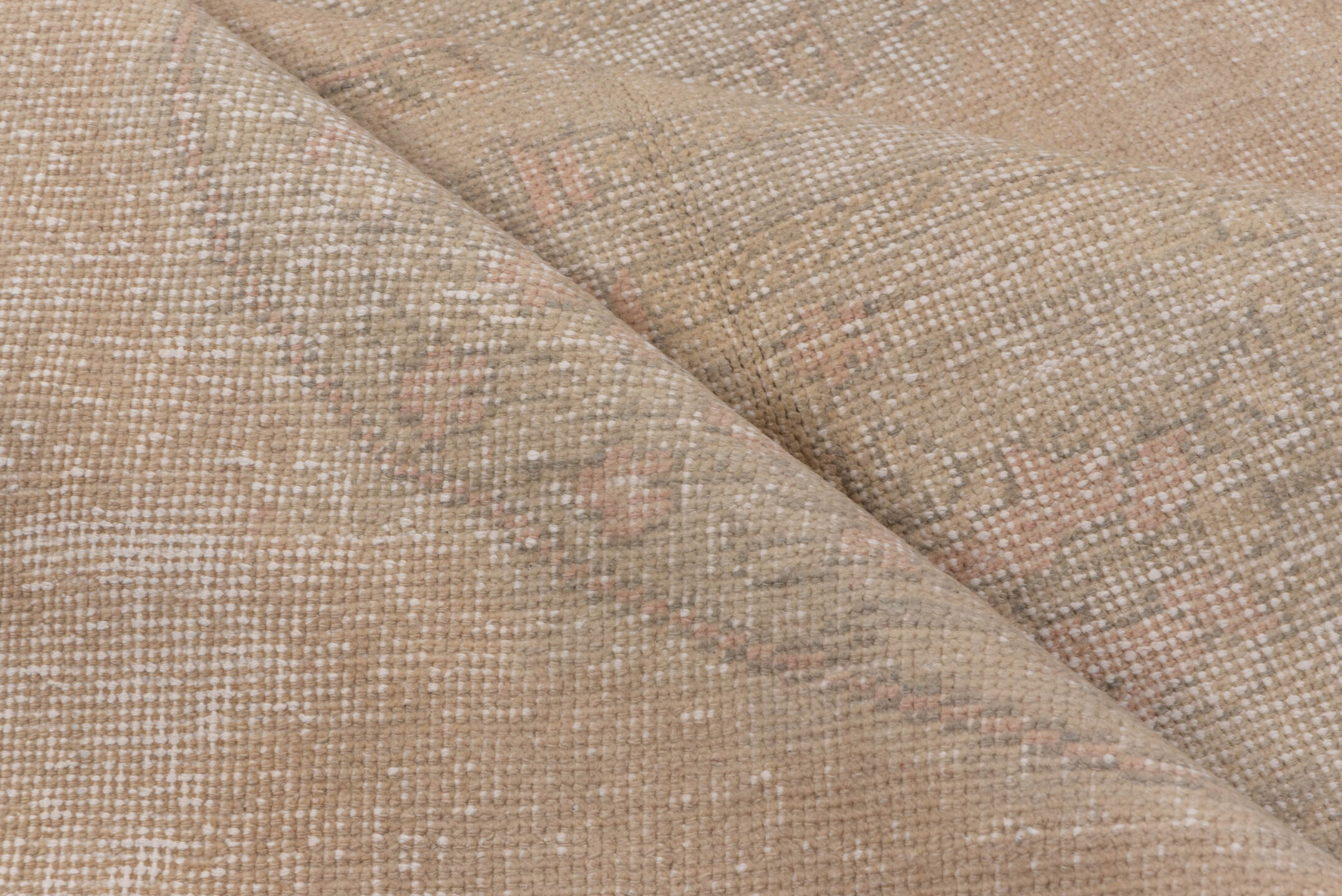 5' x 10' one-of-a-kind handmade vintage Oushak medium size rug. Color palette: beige, ivory, taupe, sand, blush, greige