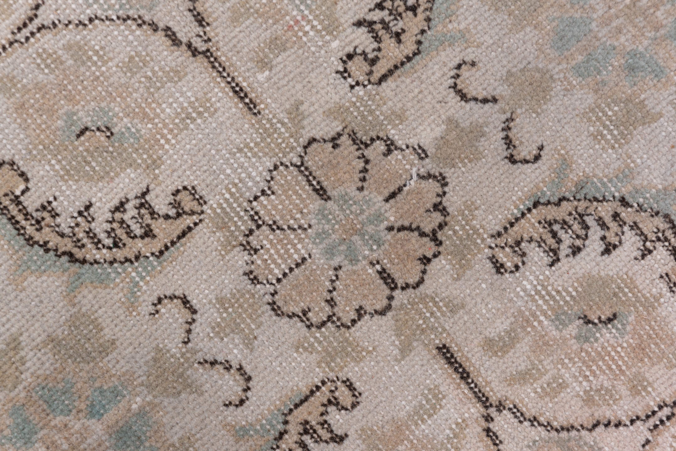 6' x 10' one-of-a-kind handmade vintage Sparta large size rug. Color palette: ivory, blush, taupe, charcoal, pale blue