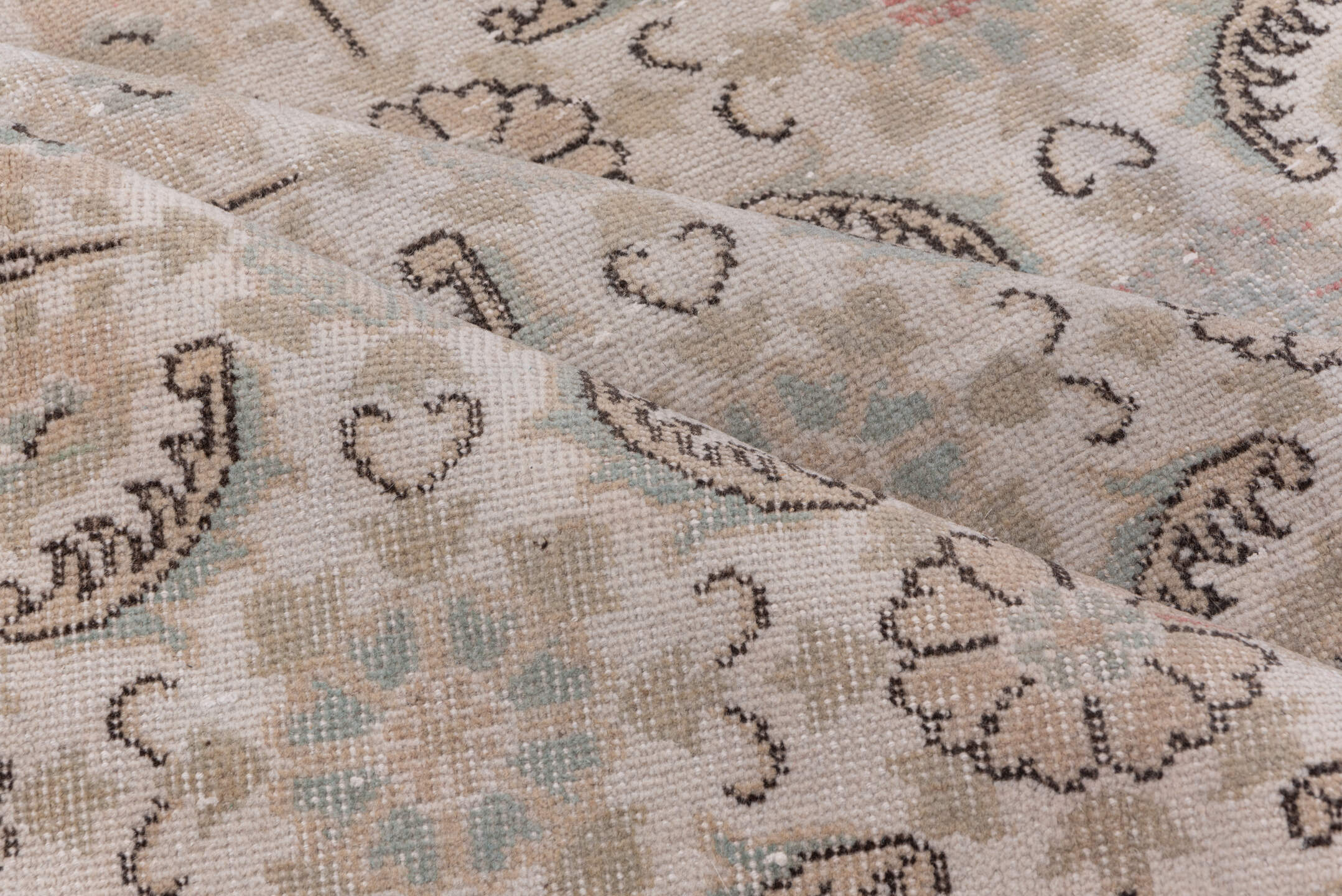 6' x 10' one-of-a-kind handmade vintage Sparta large size rug. Color palette: ivory, blush, taupe, charcoal, pale blue